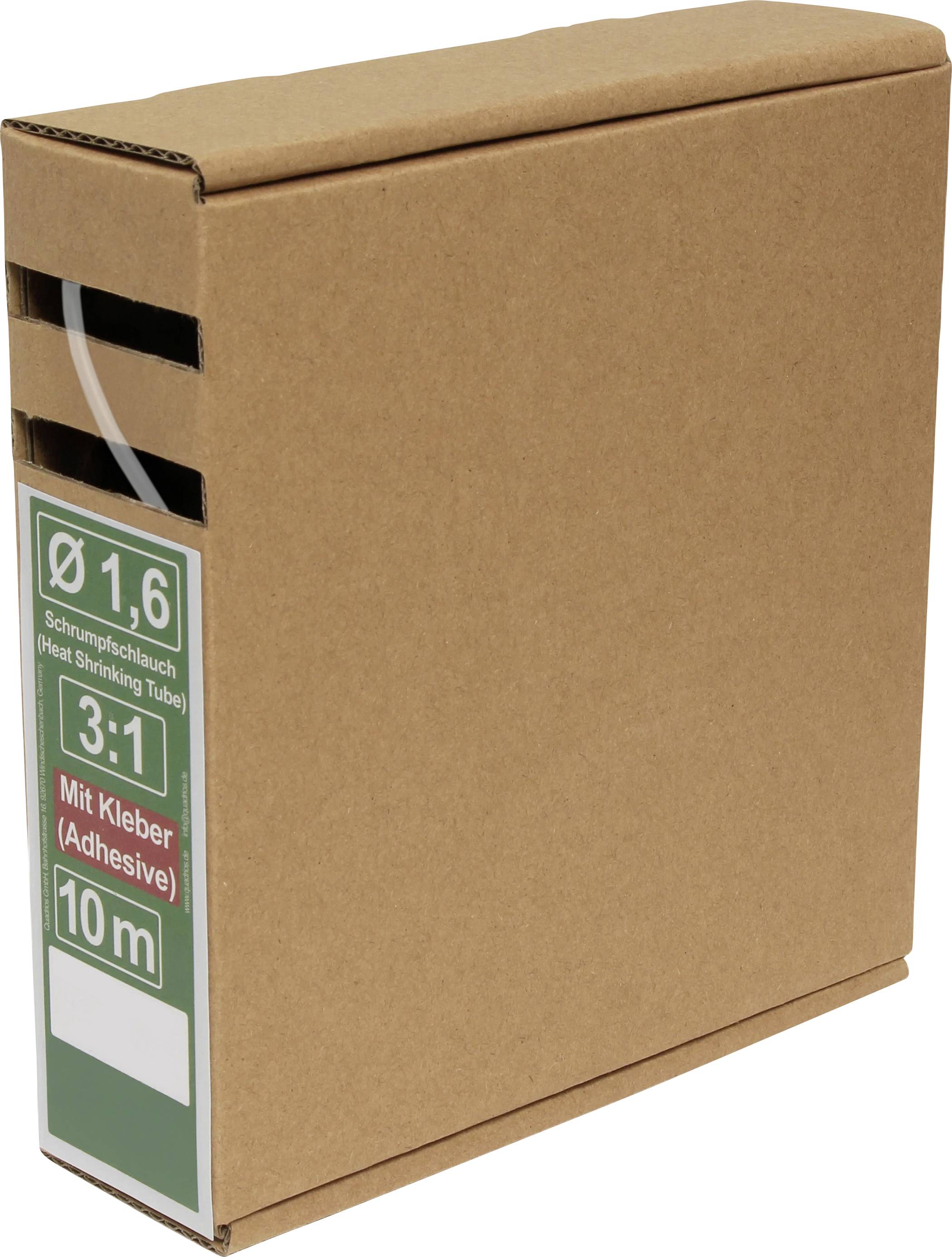 Verpackungsbox mit der Beschriftung 'Ø 1,6 Schrumpfschlauch 3:1 mit Kleber 10m'