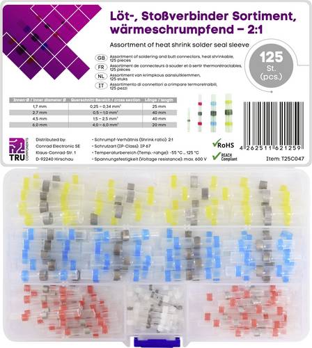TRU COMPONENTS T25C047 Stoßverbinder mit Schrumpfschlauch 0.25 mm² 6.0 mm² Vollisoliert Weiß, Rot