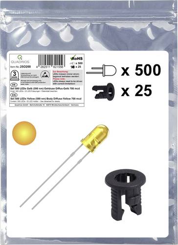 Quadrios 25O200 LED-Sortiment Gelb Rund 3 mm 700 mcd 20 mA 2.0 V