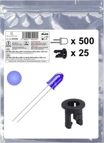 Quadrios 25O202 LED-Sortiment Blau Rund 5 mm 1300 mcd 20 mA 3.0 V