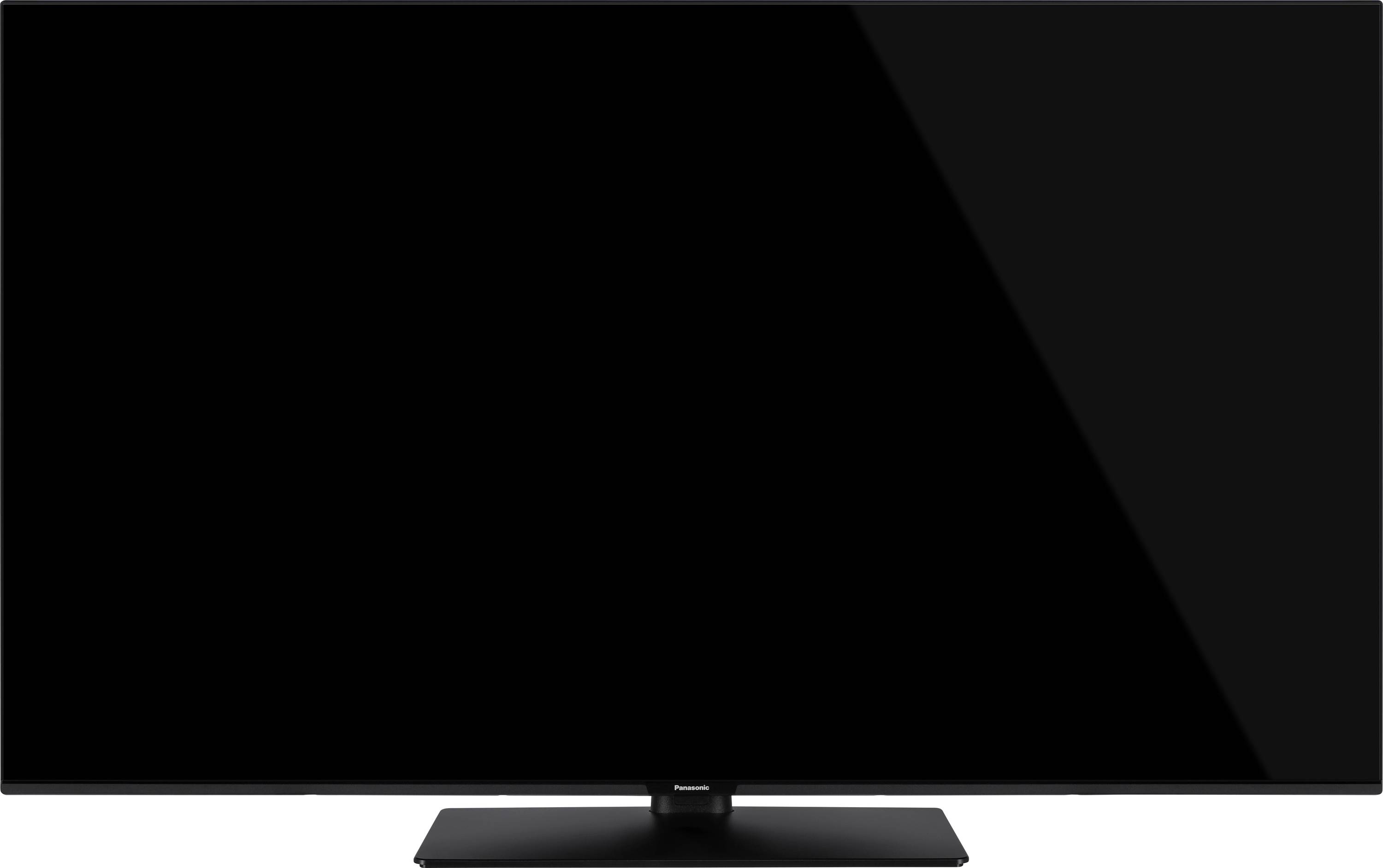 Ein Flachbildschirm-Fernseher mit schwarzem Bildschirm und elegantem, modernem Design.