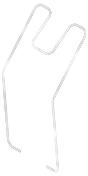 Ein transparenter Plastiktütenhalter, der entwickelt wurde, um Tüten offen zu halten. Er verfügt über eine zweizackige, U-förmige Struktur für einfachen Zugang und Halt.
