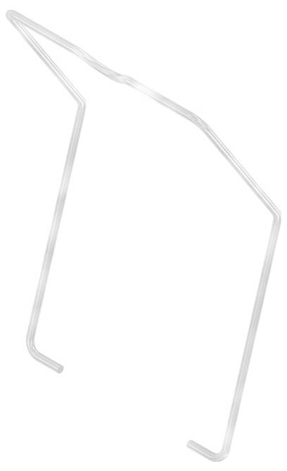 Ein Metalldrahtständer, geformt wie ein vereinfachter Hundekopf mit Ohren, der eine minimalistische und funktionale Unterstützung zum Halten von Gegenständen bietet.