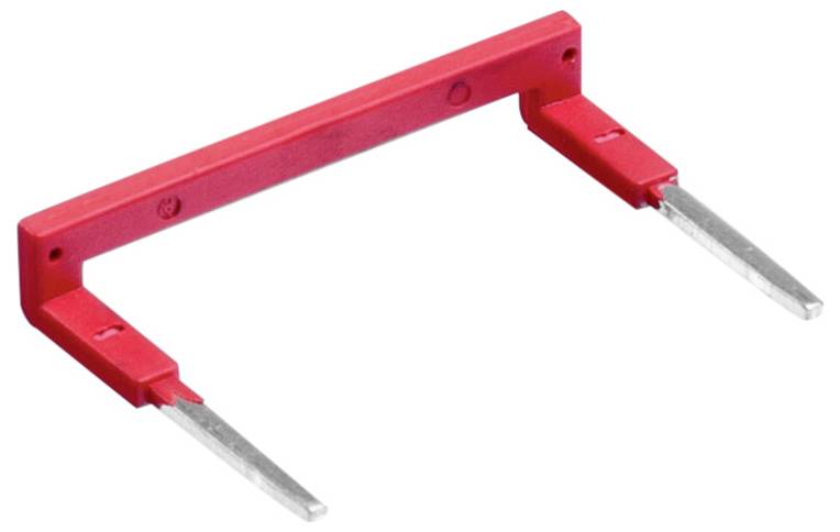 Ein roter Kunststoffgriff mit zwei dünnen, flachen Metallzinken, die nach unten verlaufen und zum Herausziehen von Sicherungsblöcken in elektrischen Systemen verwendet werden.