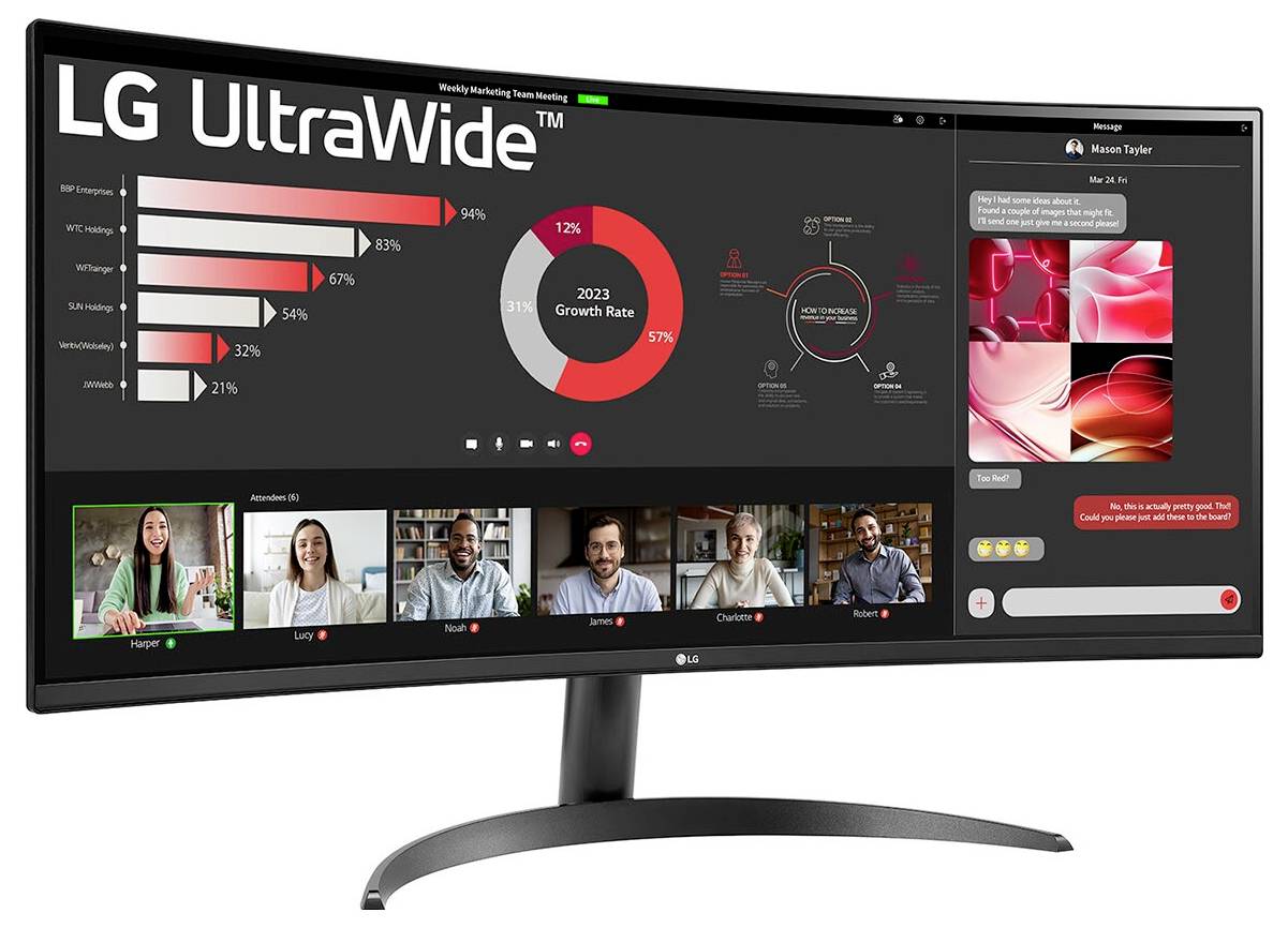 LG Electronics LG 34" 34WR50QK-B Curved UltraWide QHD LED-Monitor EEK E (A - G) 86.4cm (34 Zoll) 3440 x 1440 Pixel 21:9 5 ms VA