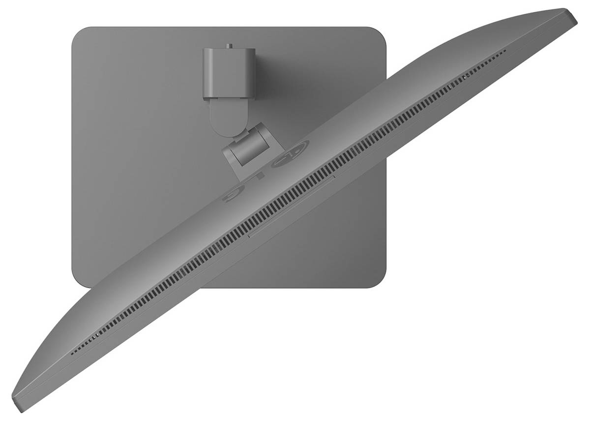 Ein Monitor, der abstrakte rote und weiße Formen auf einem pinken Hintergrund zeigt, mit dem Text 