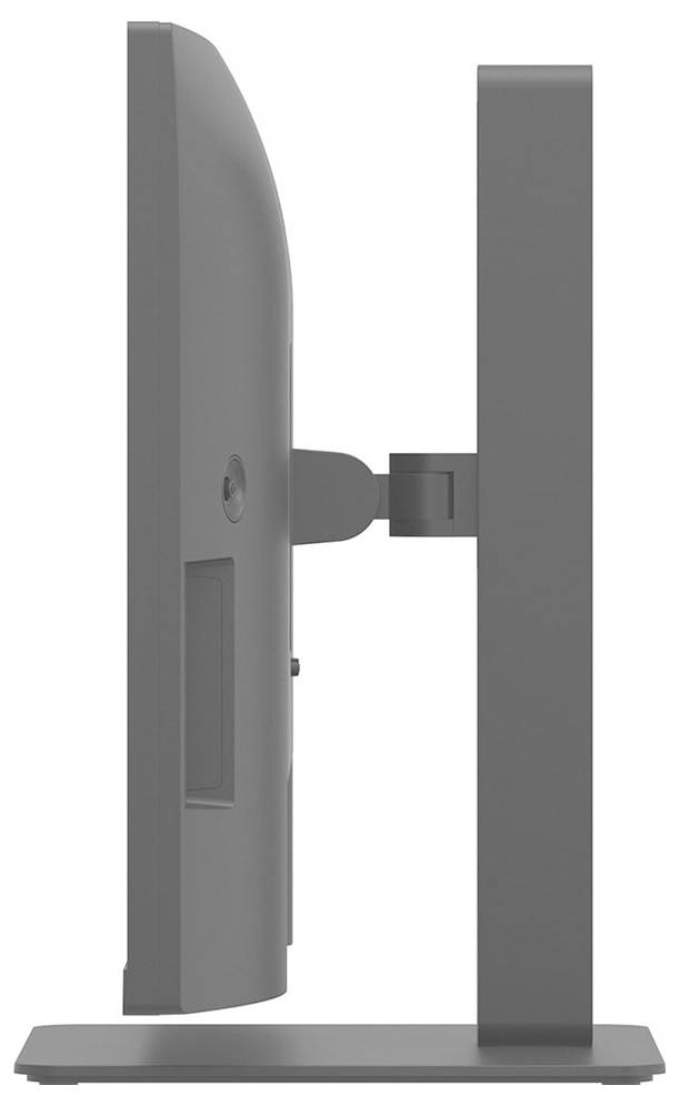Seitenansicht eines Flachbildschirms auf einem Ständer, der sein dünnes Profil zeigt.