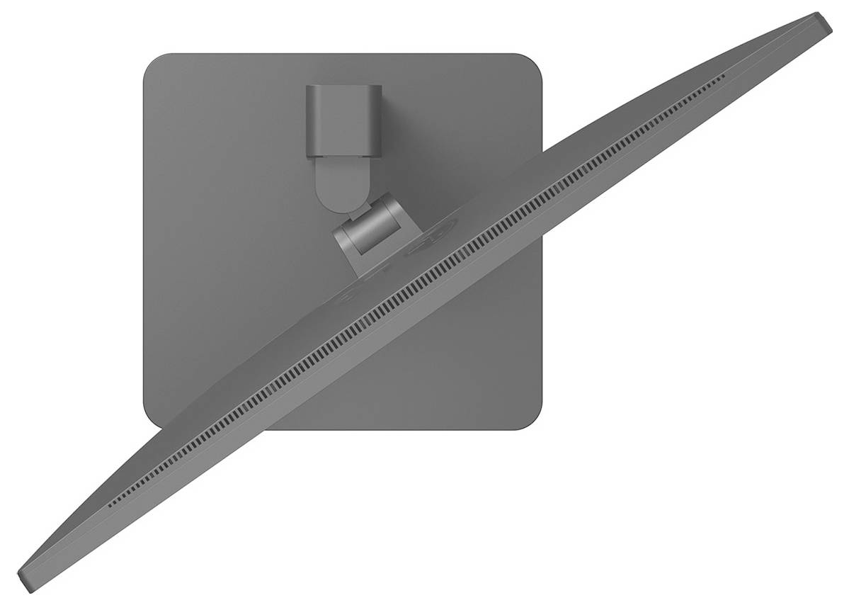 Luftaufnahme eines Computermonitors mit einem gebogenen Bildschirm, der das schlanke Design und den verstellbaren Ständer zeigt.