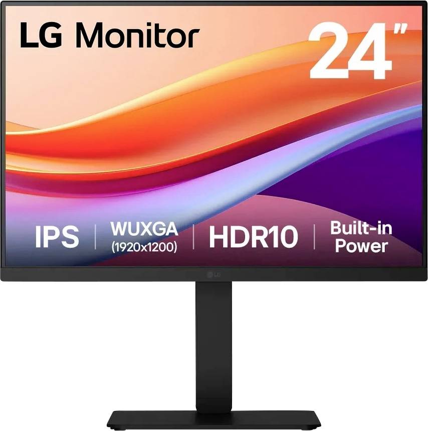 LG Monitor<br><br>24-Zoll Display<br>- IPS-Panel<br>- WUXGA (1920x1200)<br>- HDR10-Unterstützung<br>- Integrierte Stromversorgung