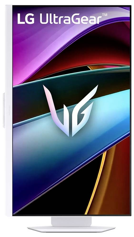 LG UltraGear Gaming-Monitor mit dynamischem, abstraktem Design, der farbenfrohe, lebendige Formen präsentiert und fortschrittliche visuelle Leistung betont.