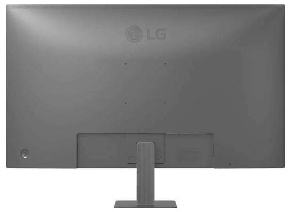 Rückansicht eines LG-Computermonitors mit Standfuß und LG-Logo in der oberen Mitte.