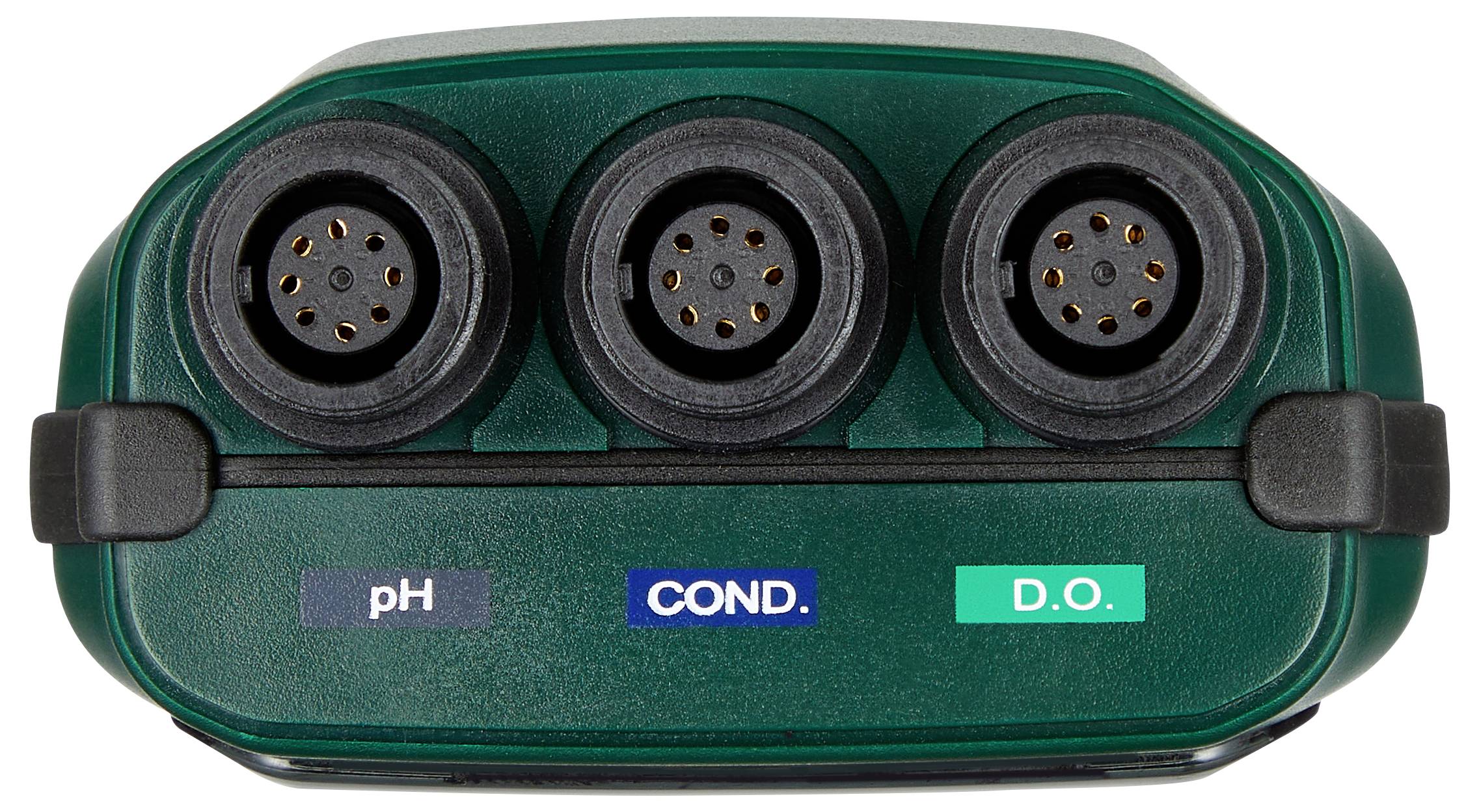 Ein Gerät mit drei kreisförmigen Anschlüssen, beschriftet mit „pH