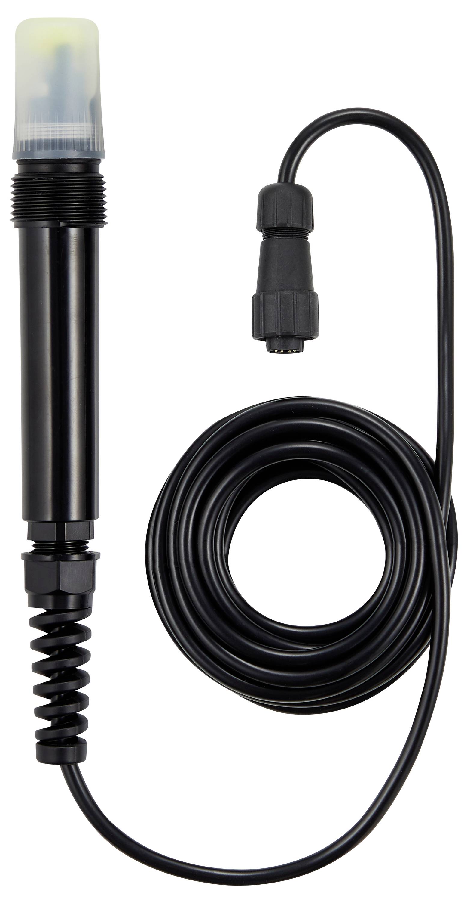 Ein schwarzes USB-Mikrofon mit spiralförmigem Fuß und abnehmbarem Kabel.