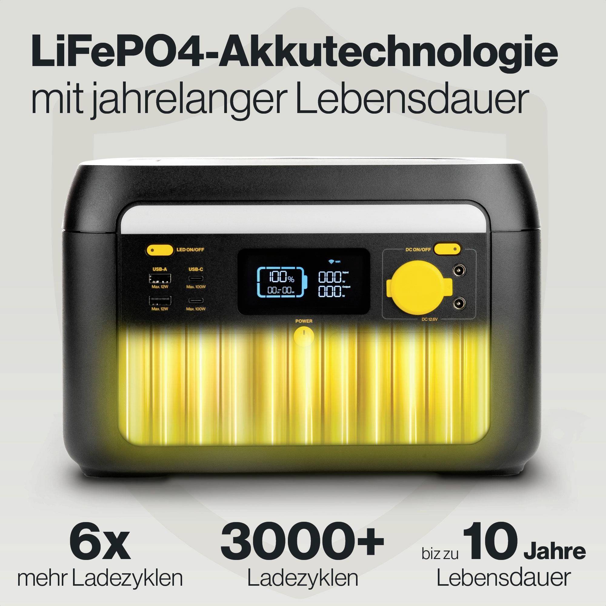 Aqiila S600V2 Powerstation 20Ah LiFePO 4 Schwarz, Gelb LED Taschenlampe