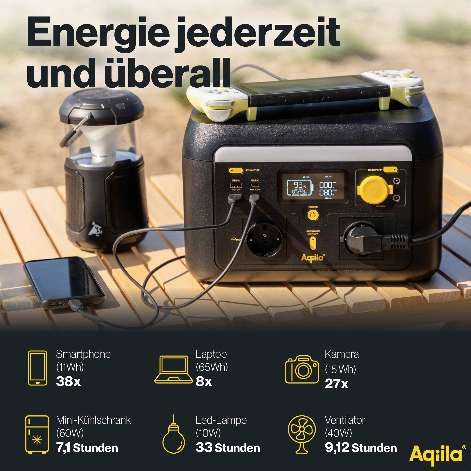 Aqiila S600V2 Powerstation 20Ah LiFePO 4 Schwarz, Gelb LED Taschenlampe