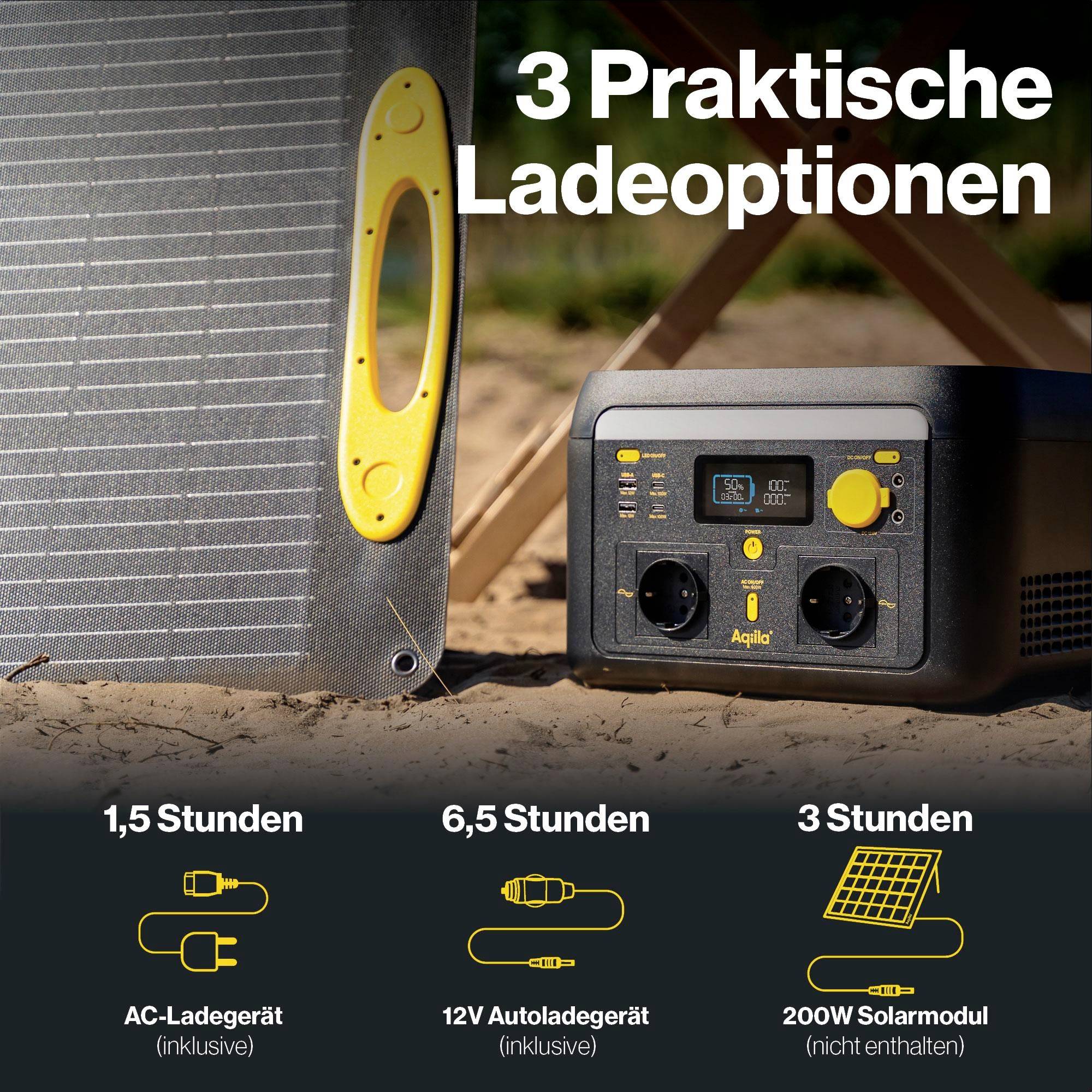 Aqiila S600V2 Powerstation 20Ah LiFePO 4 Schwarz, Gelb LED Taschenlampe