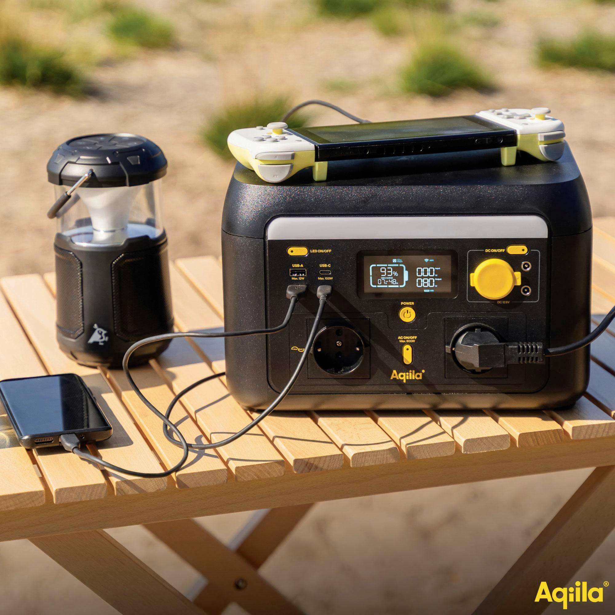 Aqiila S600V2 Powerstation 20Ah LiFePO 4 Schwarz, Gelb LED Taschenlampe