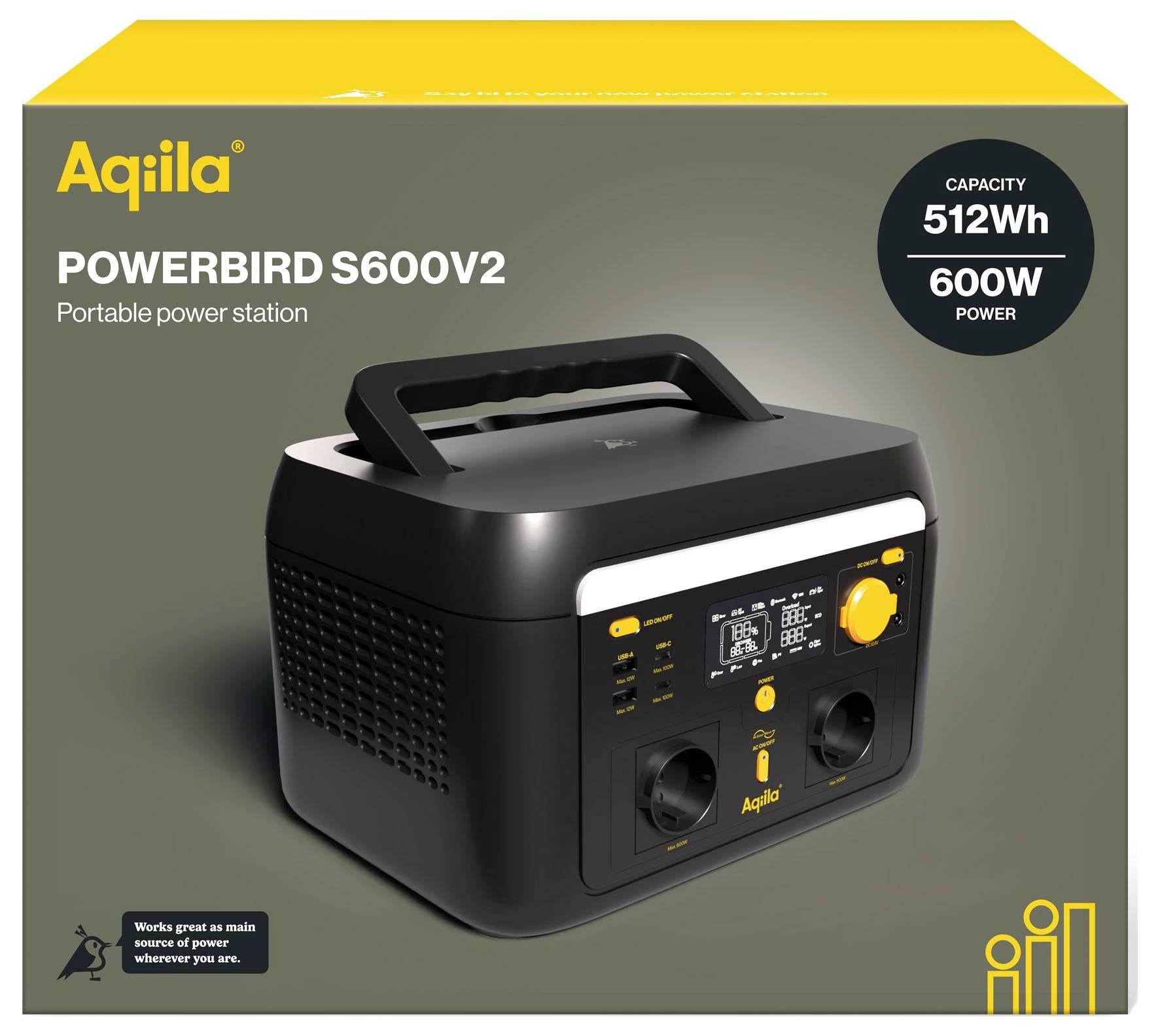 Aqiila S600V2 Powerstation 20Ah LiFePO 4 Schwarz, Gelb LED Taschenlampe