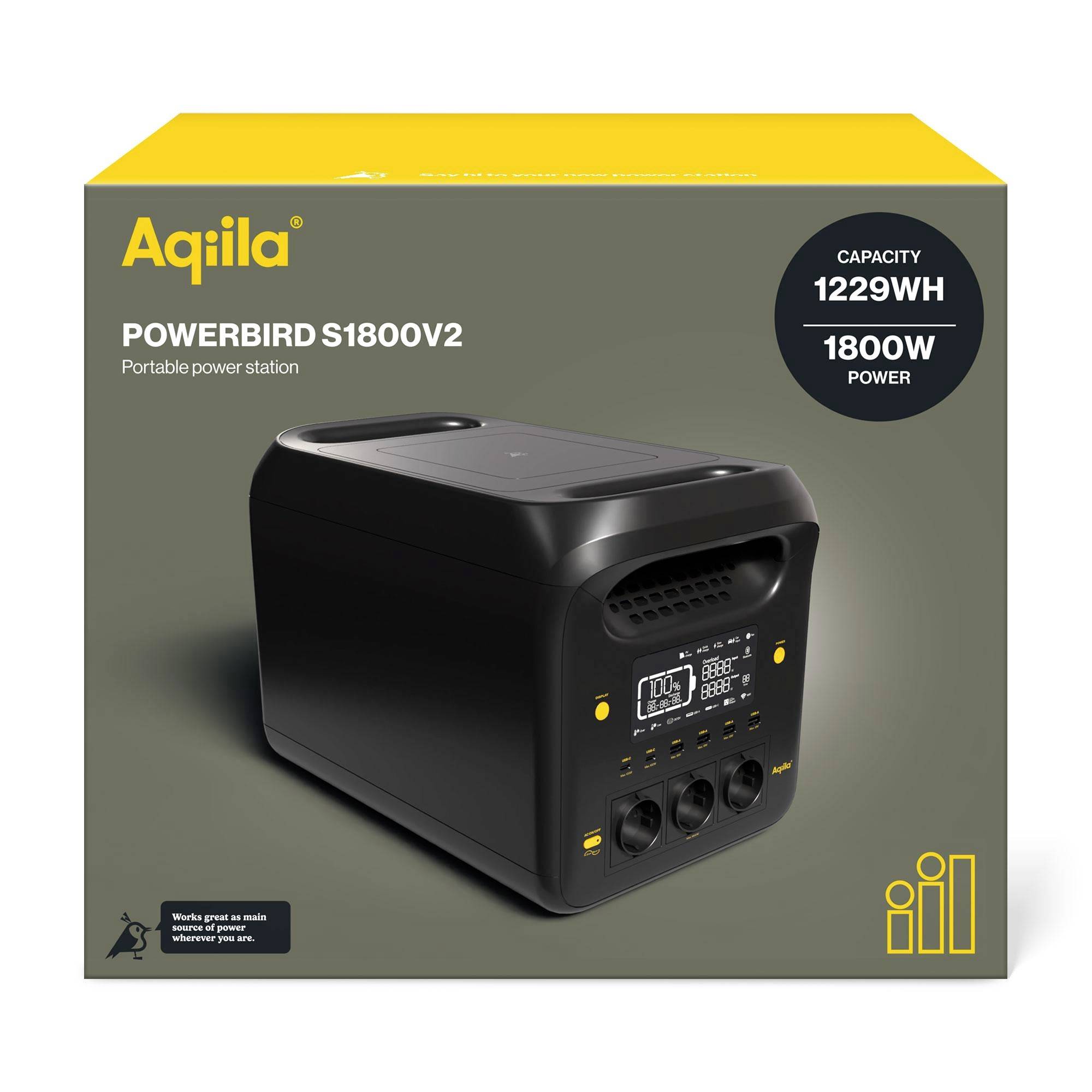 Aqiila S1800V2 Powerstation 24Ah LiFePO 4 Schwarz, Gelb Statusanzeige, LED Taschenlampe
