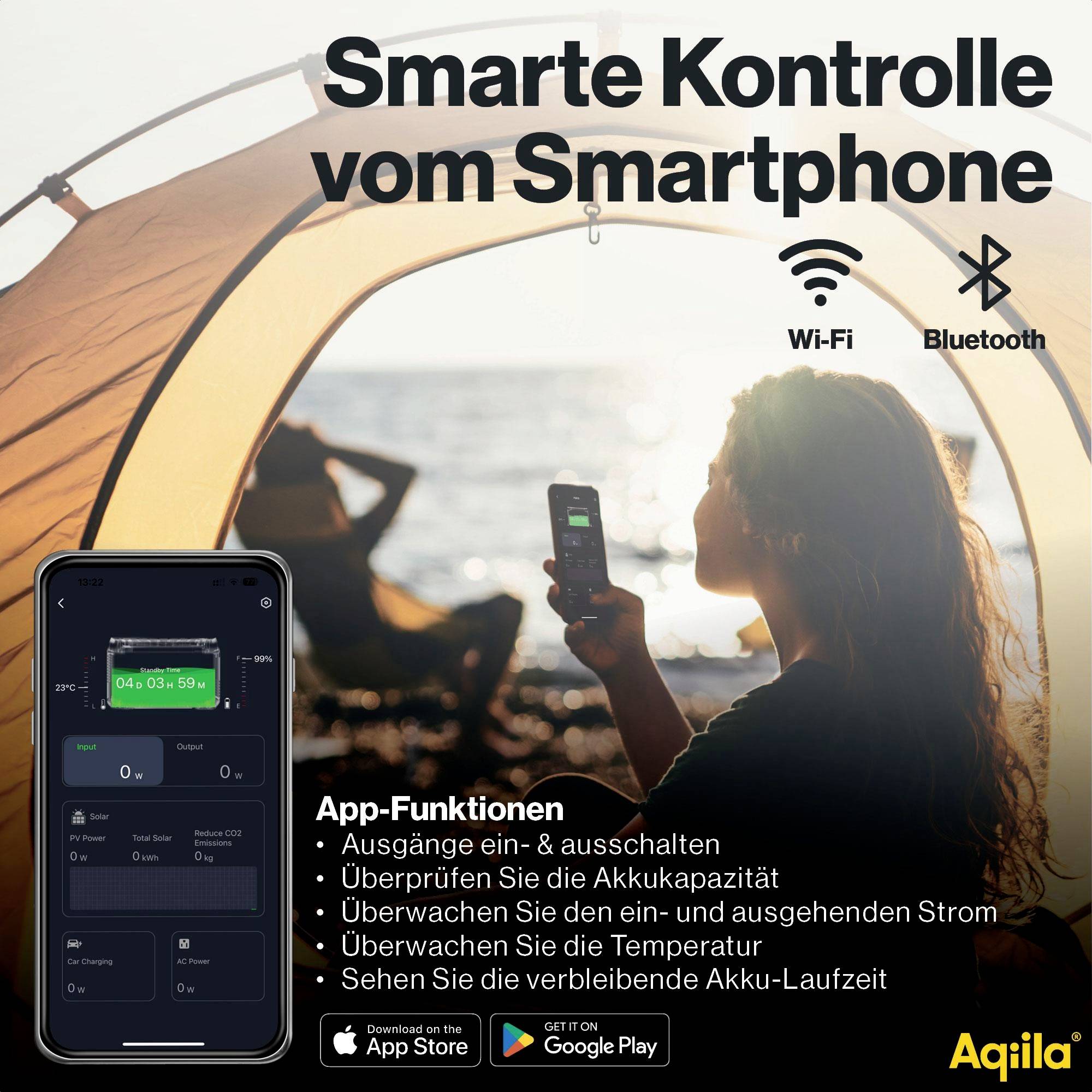 Aqiila S1800V2 Powerstation 24Ah LiFePO 4 Schwarz, Gelb Statusanzeige, LED Taschenlampe