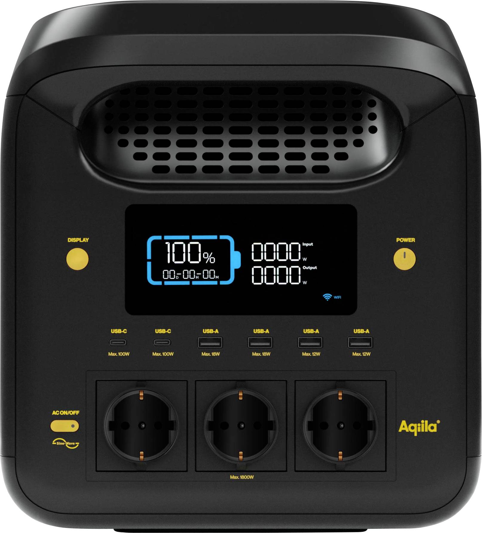 Aqiila S1800V2 Powerstation 24Ah LiFePO 4 Schwarz, Gelb Statusanzeige, LED Taschenlampe