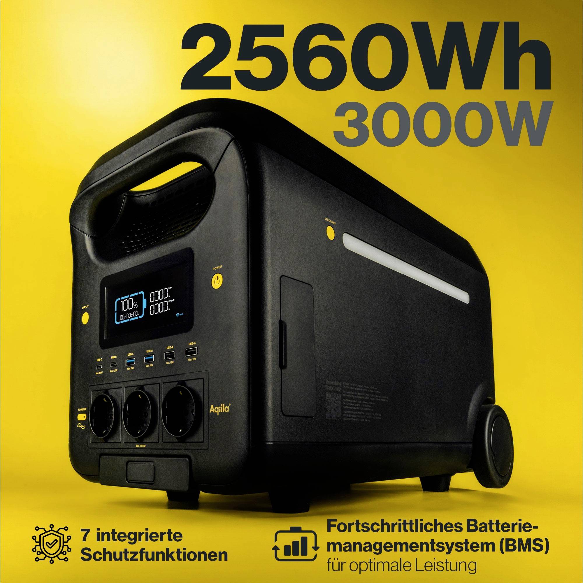 Aqiila S3000V2 Powerstation 50Ah LiFePO 4 Schwarz, Gelb LED Taschenlampe