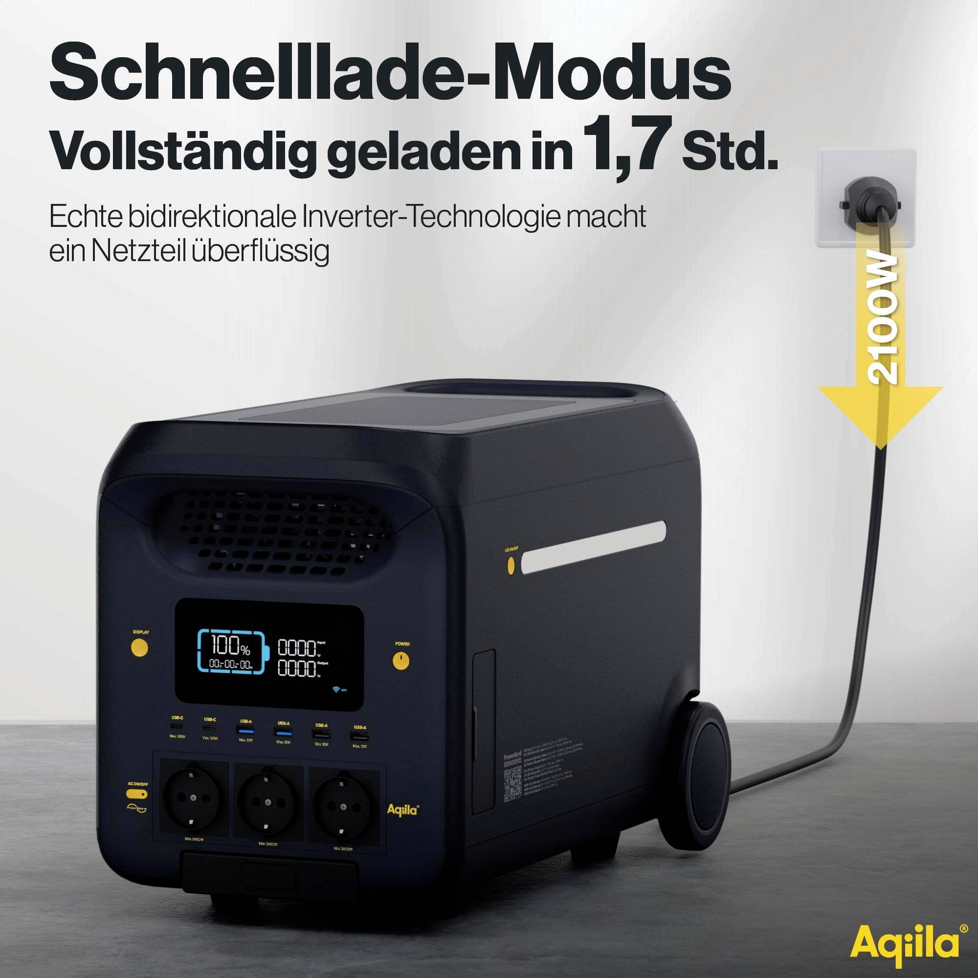 Aqiila S3000V2 Powerstation 50Ah LiFePO 4 Schwarz, Gelb LED Taschenlampe