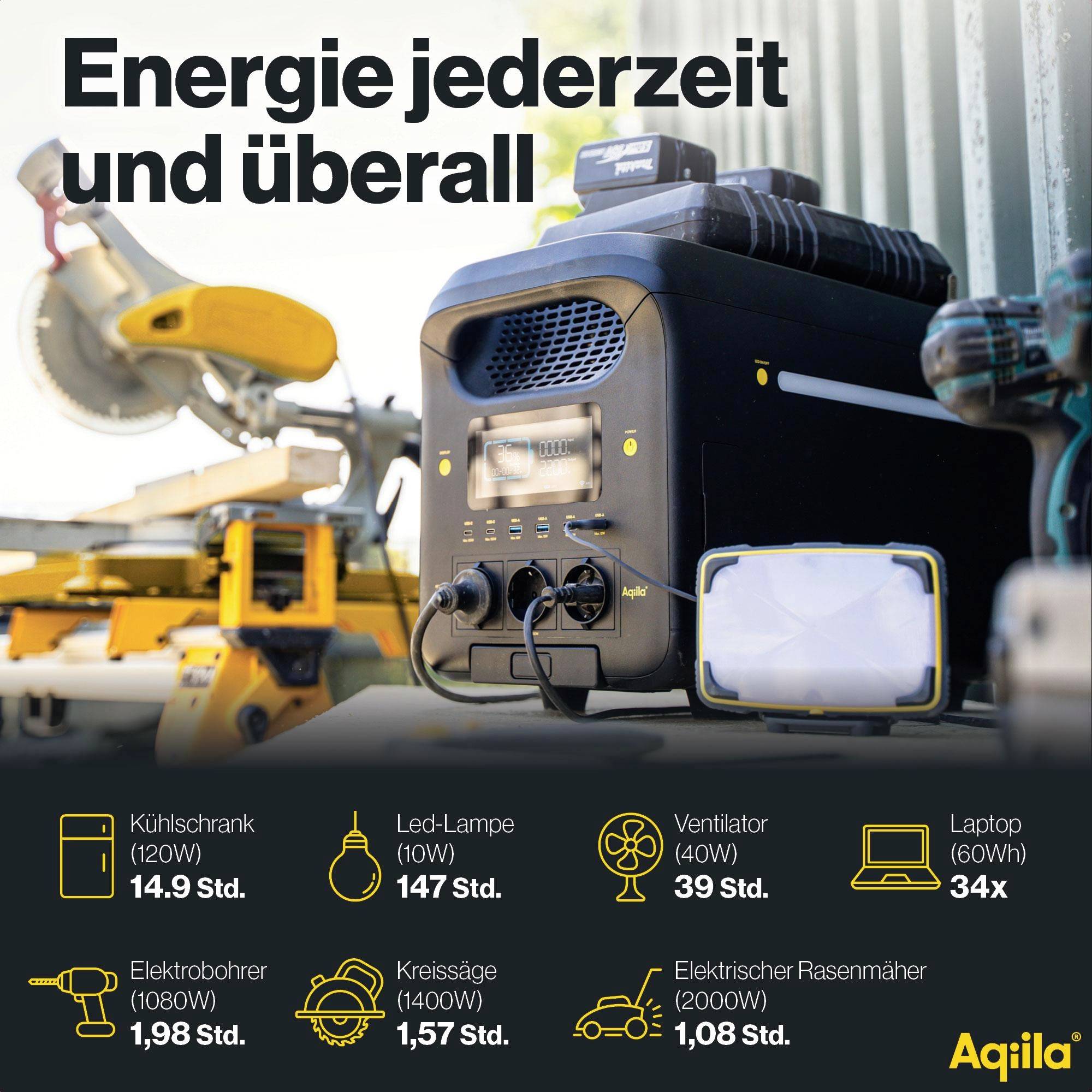 Aqiila S3000V2 Powerstation 50Ah LiFePO 4 Schwarz, Gelb LED Taschenlampe