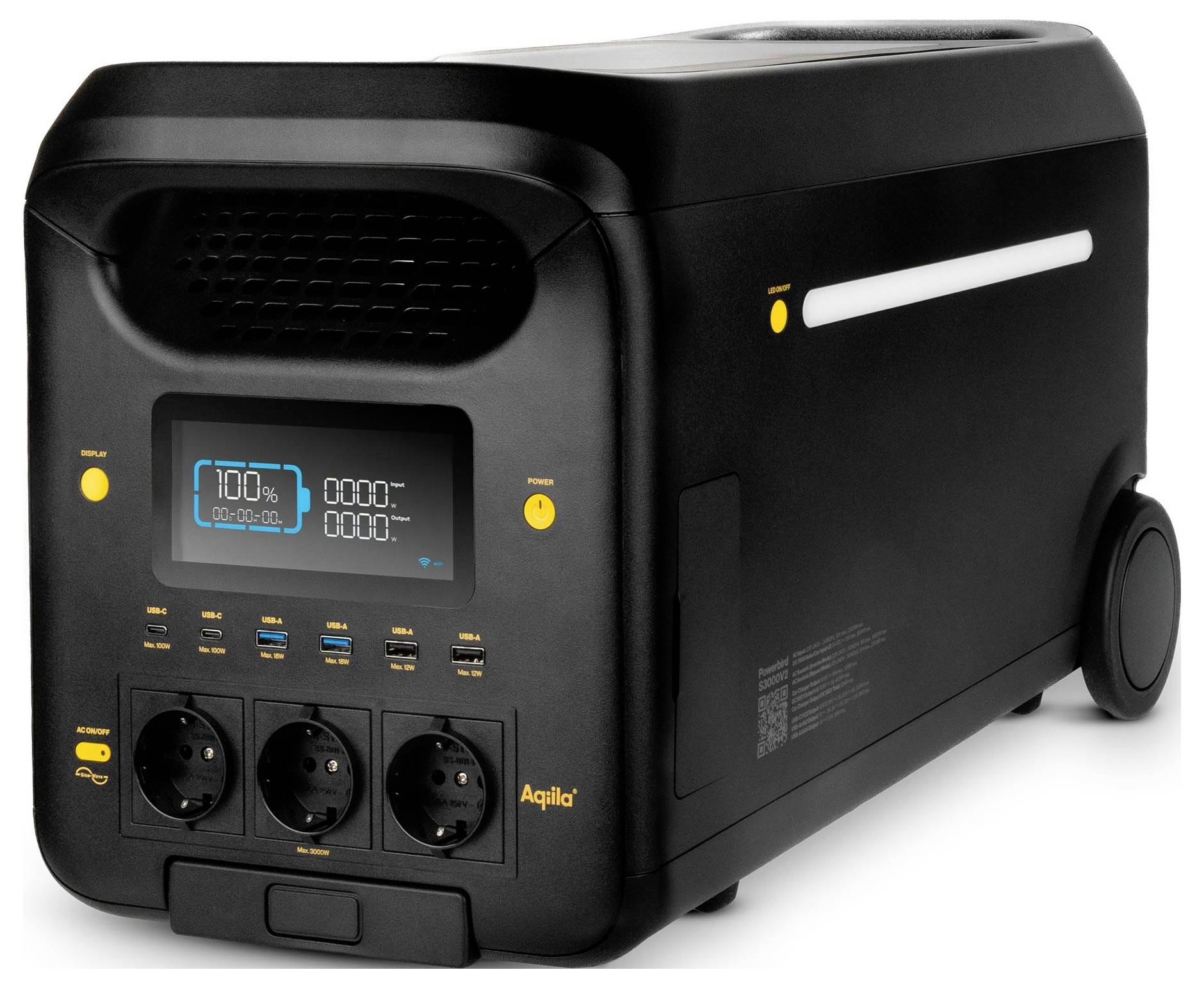 Aqiila S3000V2 Powerstation 50Ah LiFePO 4 Schwarz, Gelb LED Taschenlampe