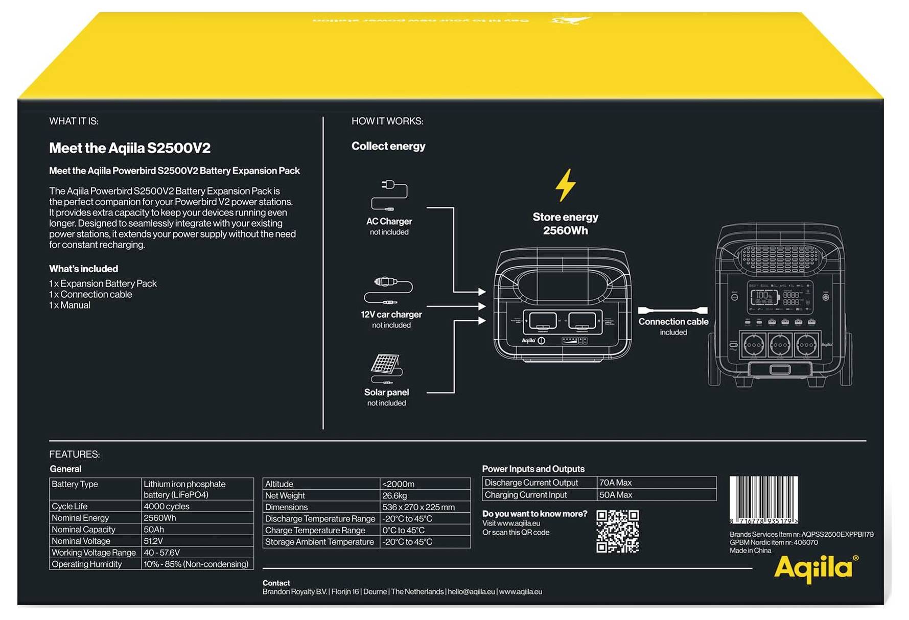 Aqiila Erweiterungsbatterie – Powerbird S2500EXP Akkupack 50Ah LiFePO 4 Schwarz