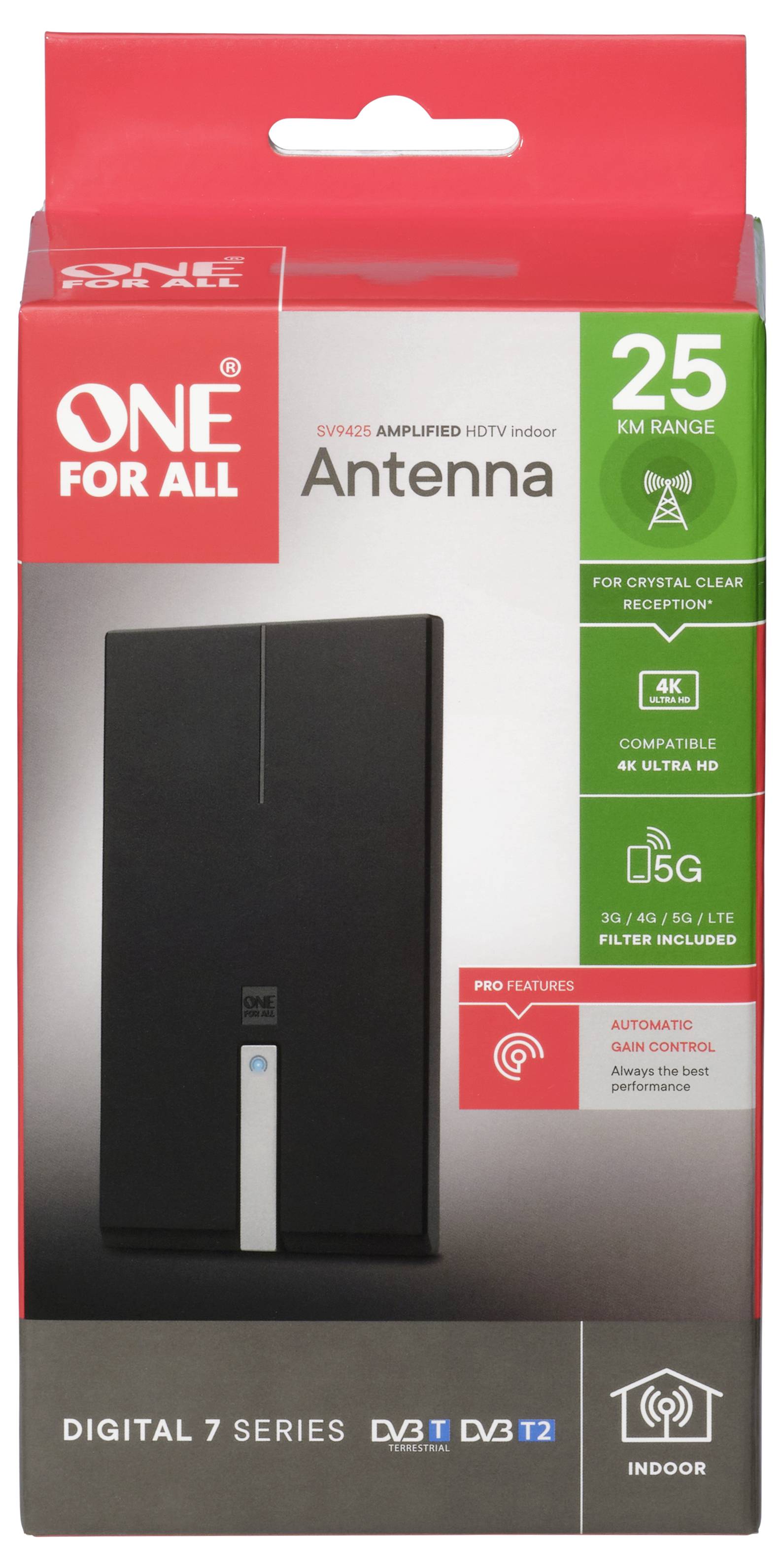 One For All SV9425 Aktive DVB-T/T2 Flachantenne Innenbereich Schwarz