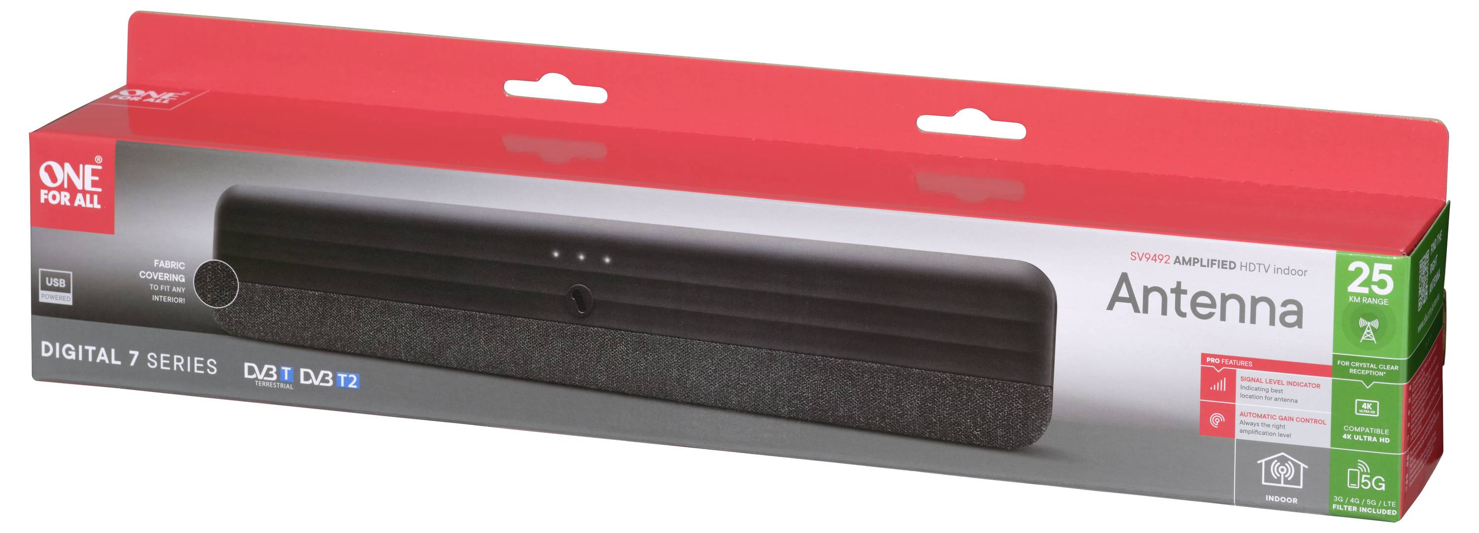One For All SV9492 Aktive DVB-T/T2 Flachantenne Innenbereich Schwarz