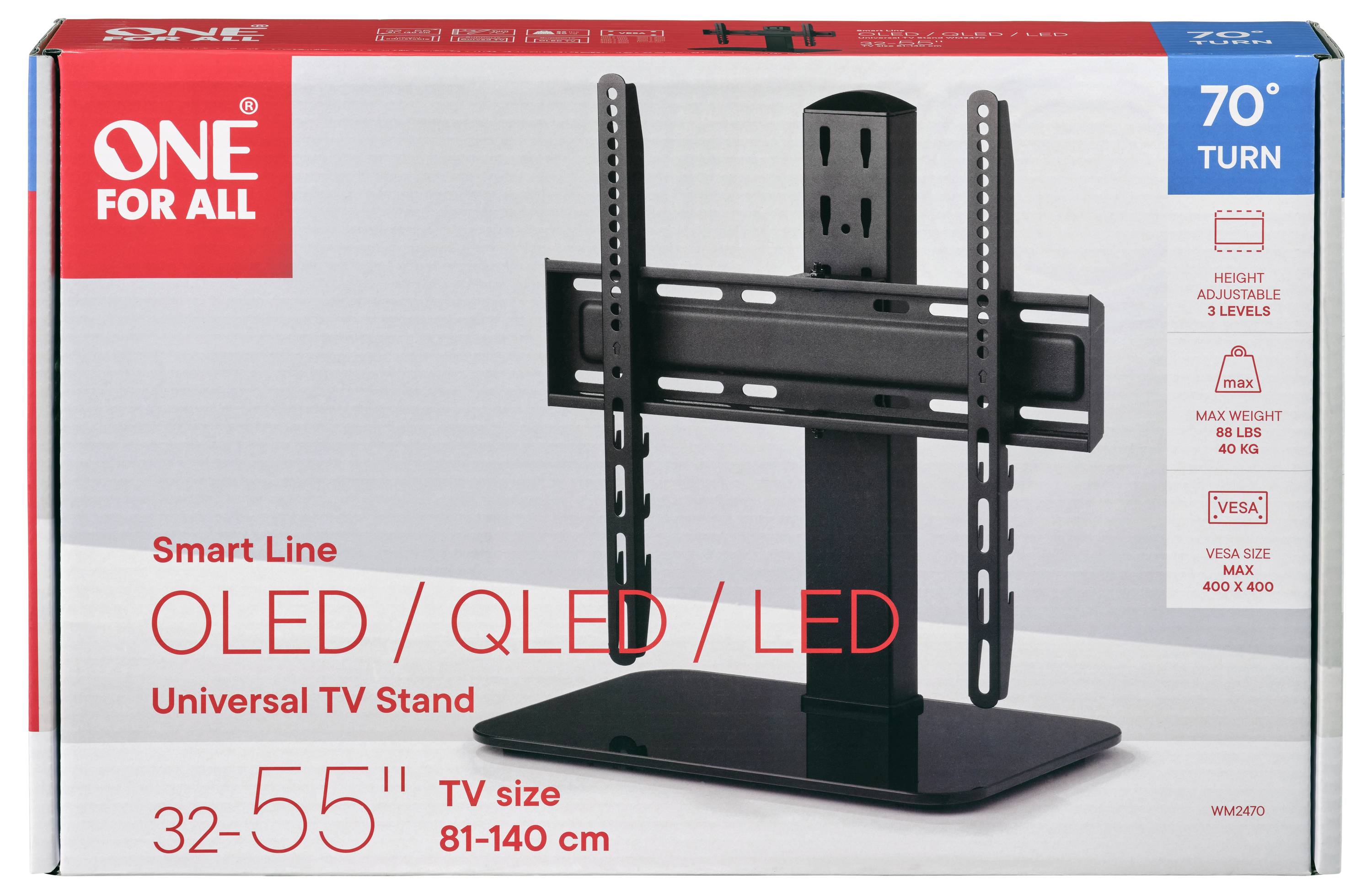 Universeller TV-Ständer für OLED/QLED/LED, geeignet für Fernseher von 32-55 Zoll. Höhenverstellbar, maximale Tragfähigkeit 88 Pfund, VESA-Maß 400 x 400.