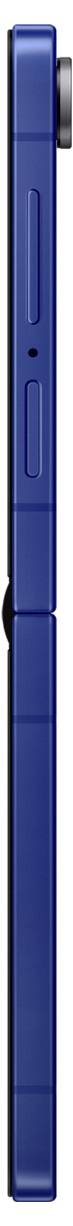 Ein blauer faltbarer Smartphone von der Seite, der sein Scharnier und sein elegantes Design zeigt.