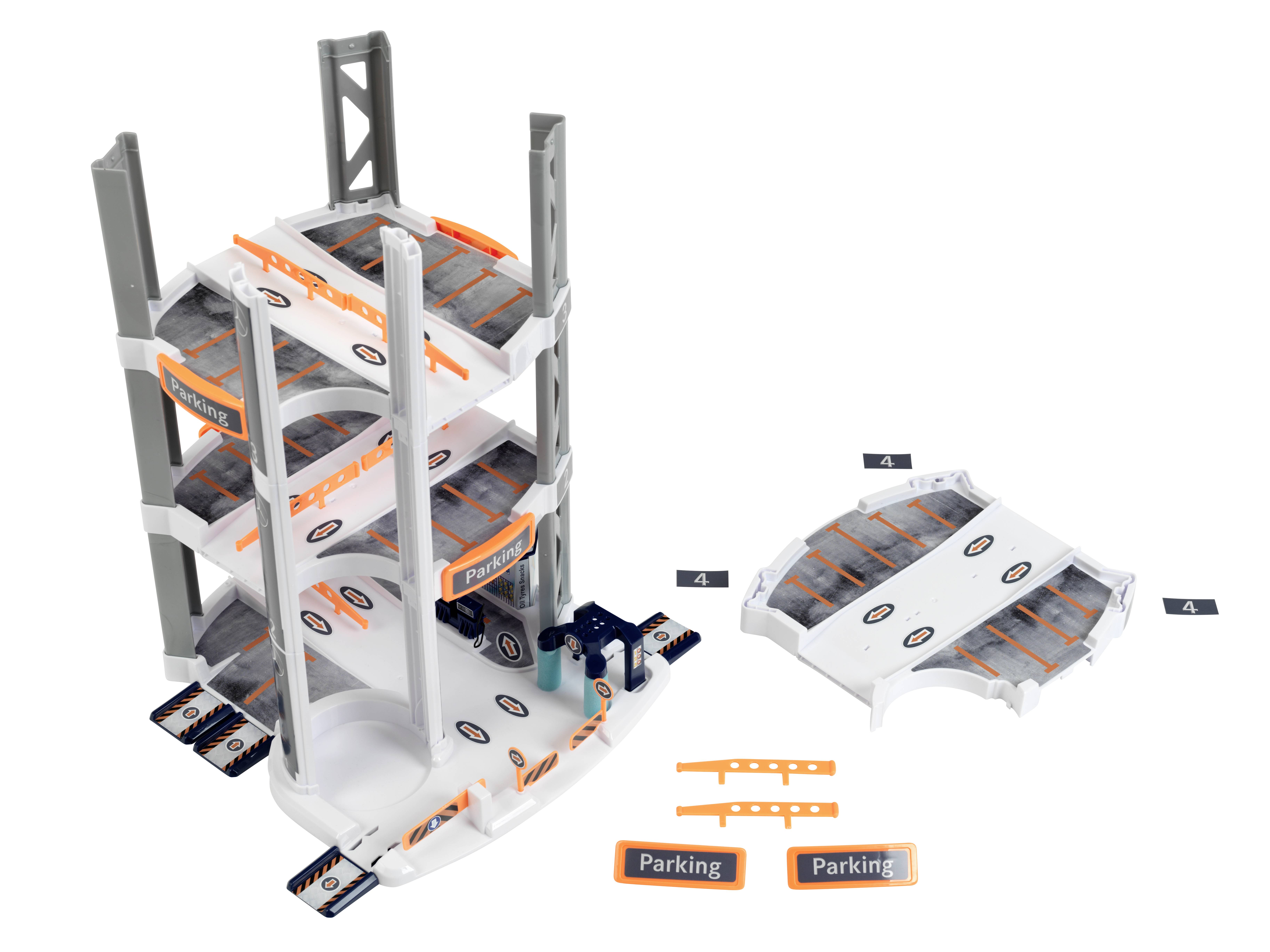 Theo Klein 3972 Mercedes-Benz Parkhaus mit 5 Ebenen I Stabile Parkgarage mit doppelter Abfahrtrampe, 2 Rennautos u.v.m.