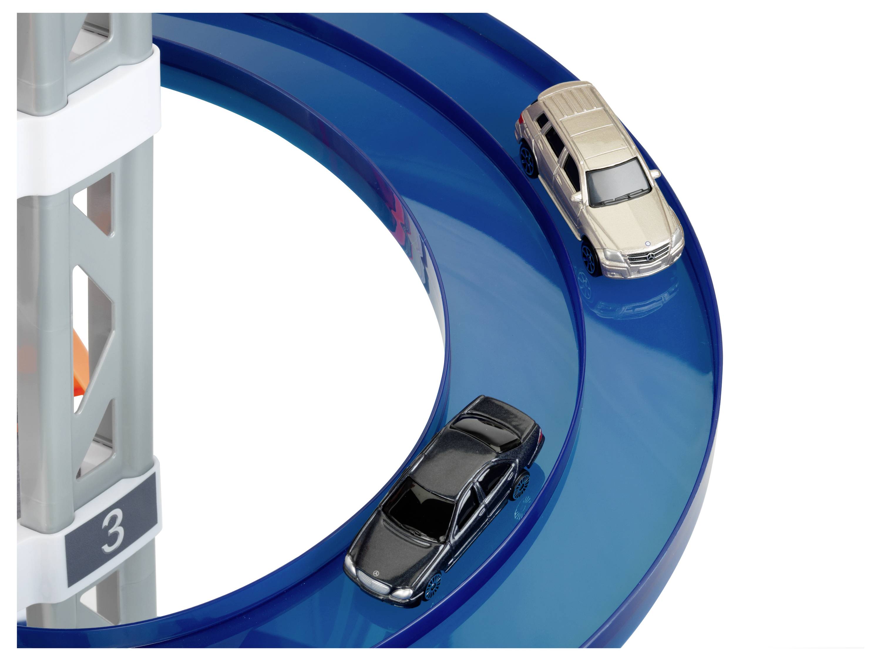 Theo Klein 3972 Mercedes-Benz Parkhaus mit 5 Ebenen I Stabile Parkgarage mit doppelter Abfahrtrampe, 2 Rennautos u.v.m.