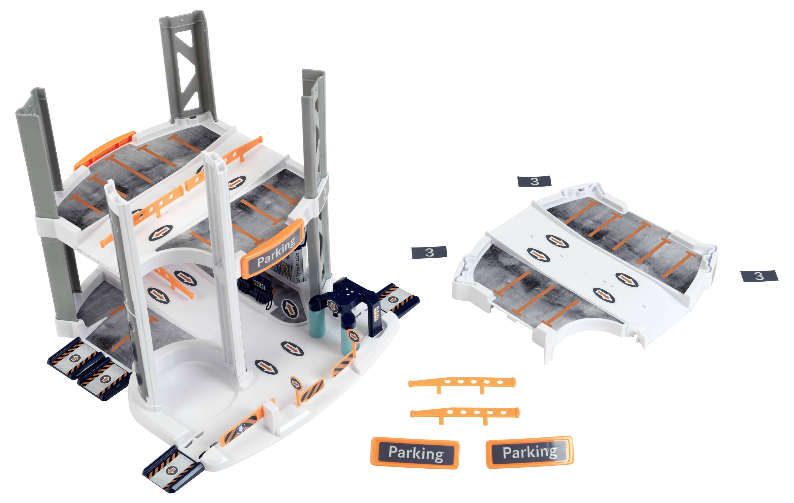 Theo Klein 3972 Mercedes-Benz Parkhaus mit 5 Ebenen I Stabile Parkgarage mit doppelter Abfahrtrampe, 2 Rennautos u.v.m.