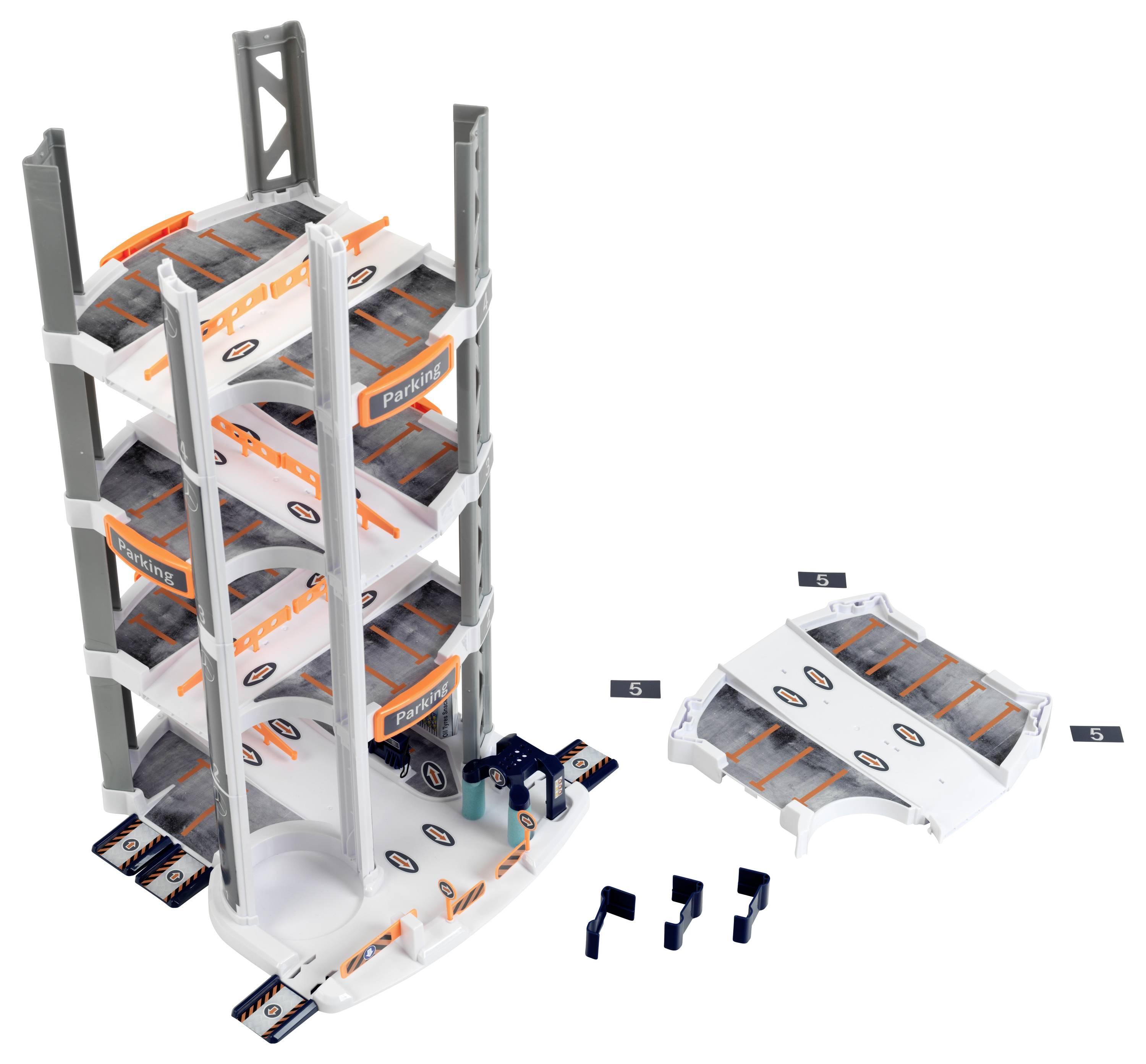 Theo Klein 3972 Mercedes-Benz Parkhaus mit 5 Ebenen I Stabile Parkgarage mit doppelter Abfahrtrampe, 2 Rennautos u.v.m.