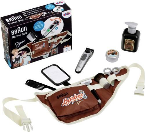 Theo Klein 5838 Braun Barbier-Set I Bauchtasche mit vielen Barber-Shop-Utensilien I Elektrischer Sp