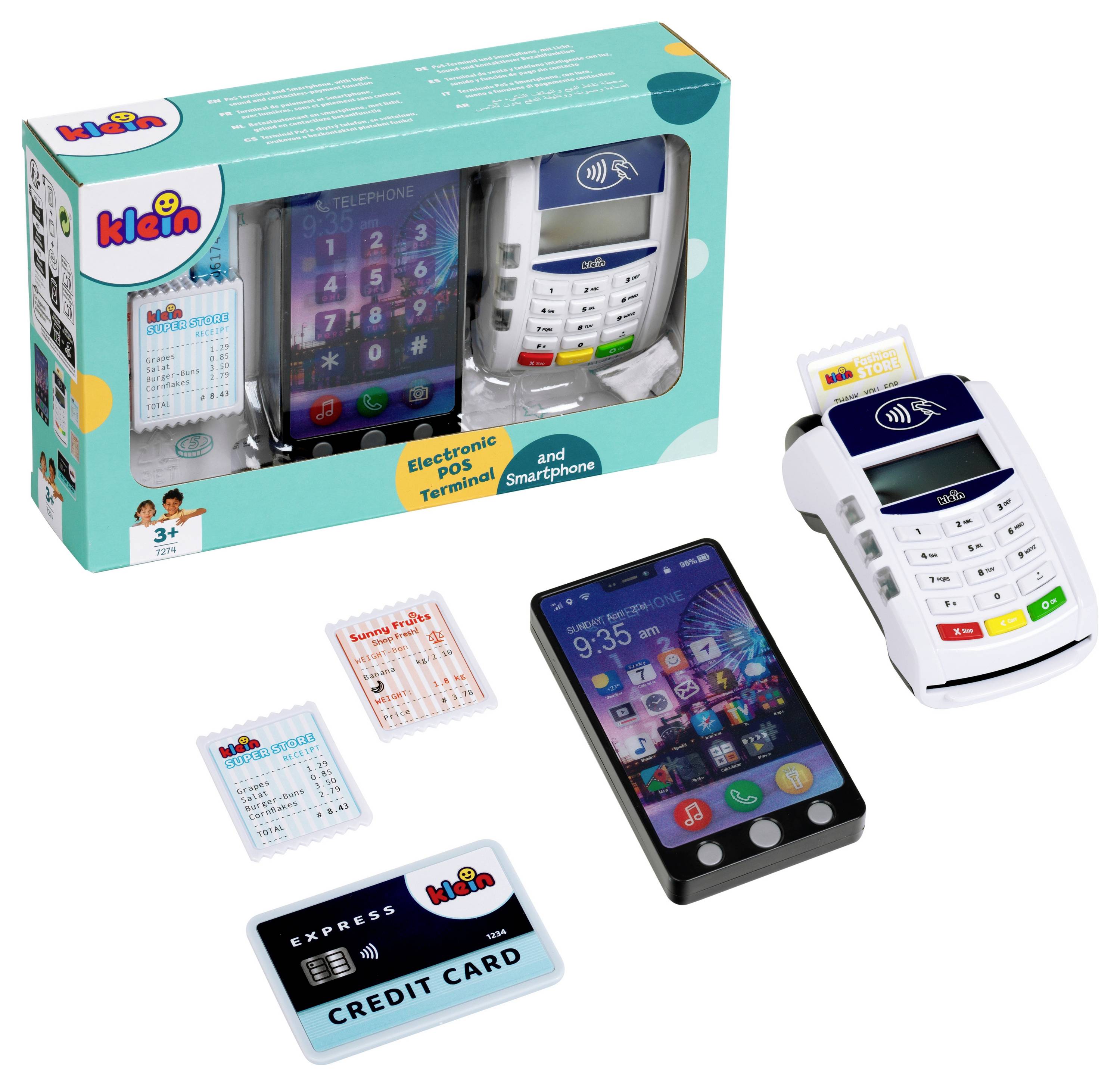 Theo Klein 7274 PoS Terminal und Kinder Handy Smartphone | Mit Licht, Sound und kontaktloser Bezahl