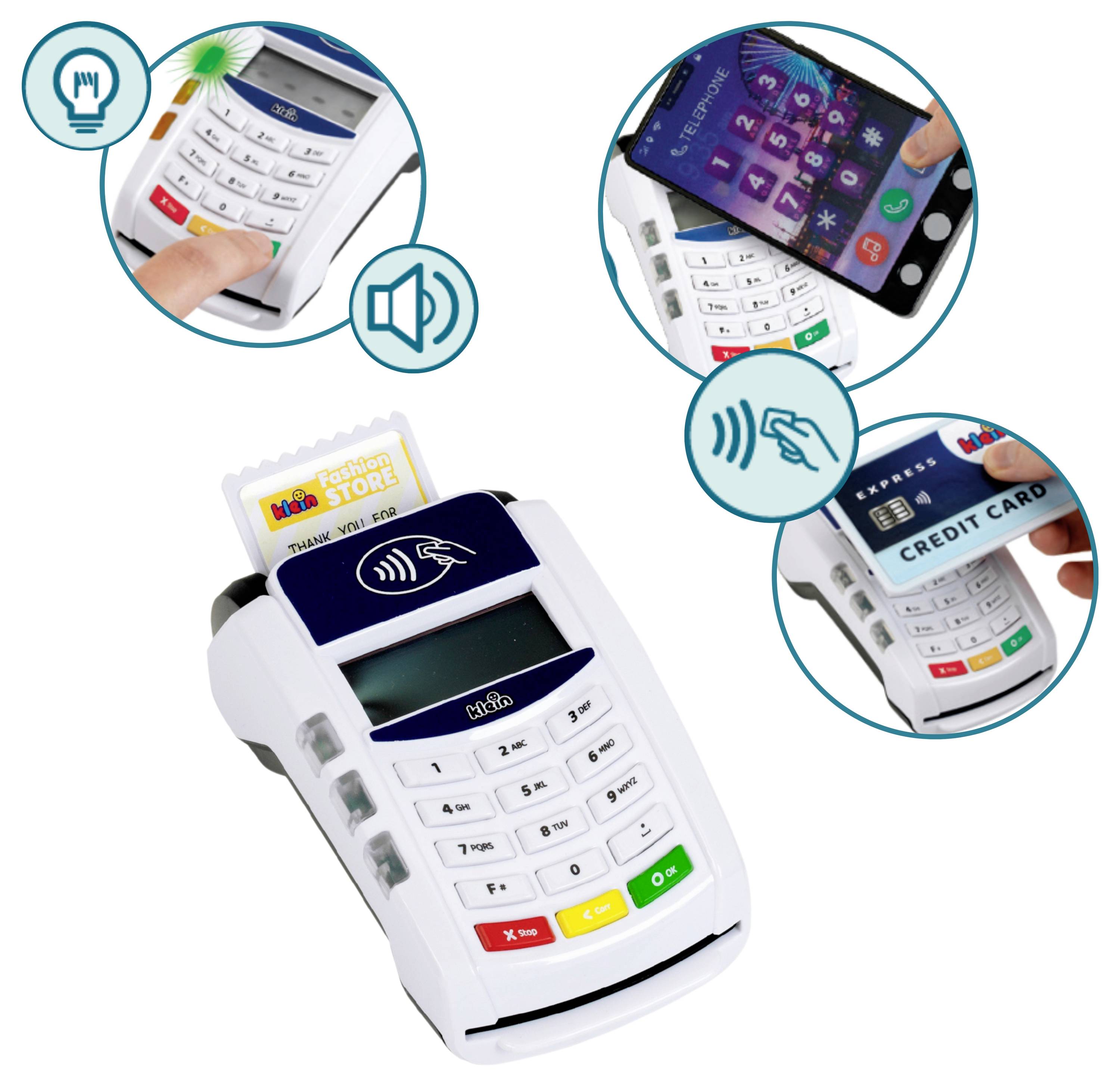 Theo Klein 7274 PoS Terminal und Kinder Handy Smartphone | Mit Licht, Sound und kontaktloser Bezahlfunktion | Spielzeug für Kinder ab 3 Jahren