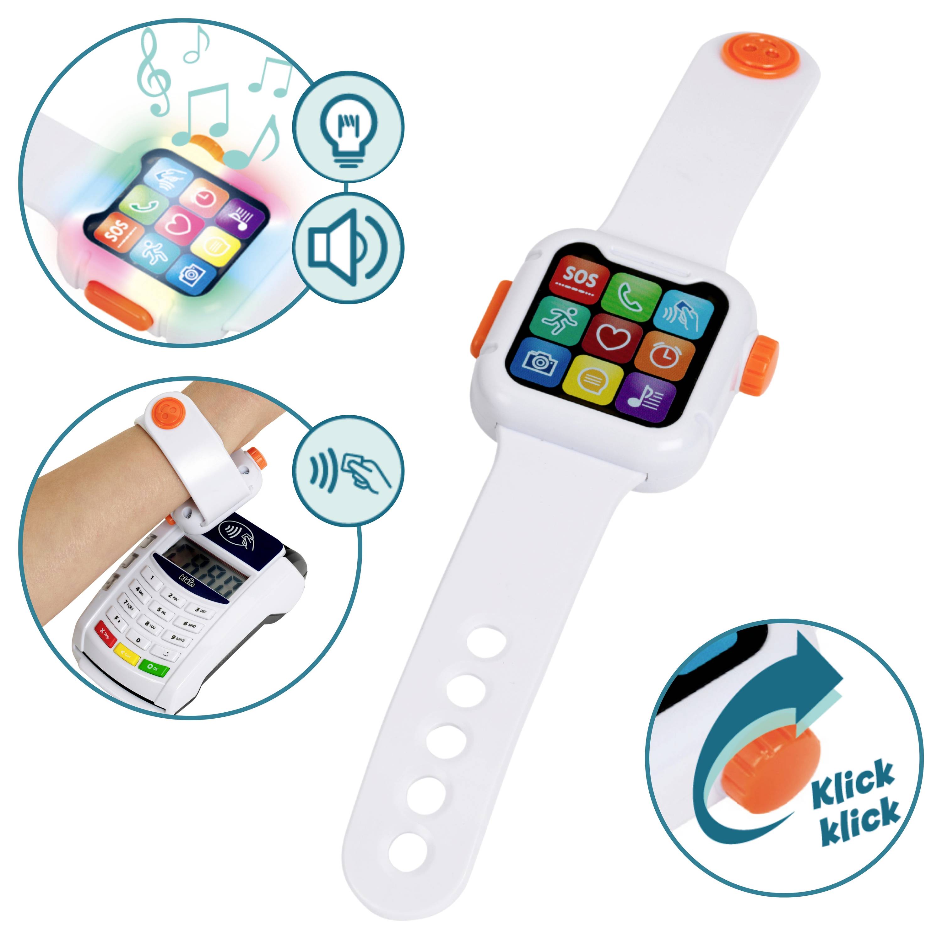 Theo Klein 7276 PoS Terminal und Smart Watch | Interaktives Spielzeug mit Licht, Sound und kontaktloser Bezahlfunktion