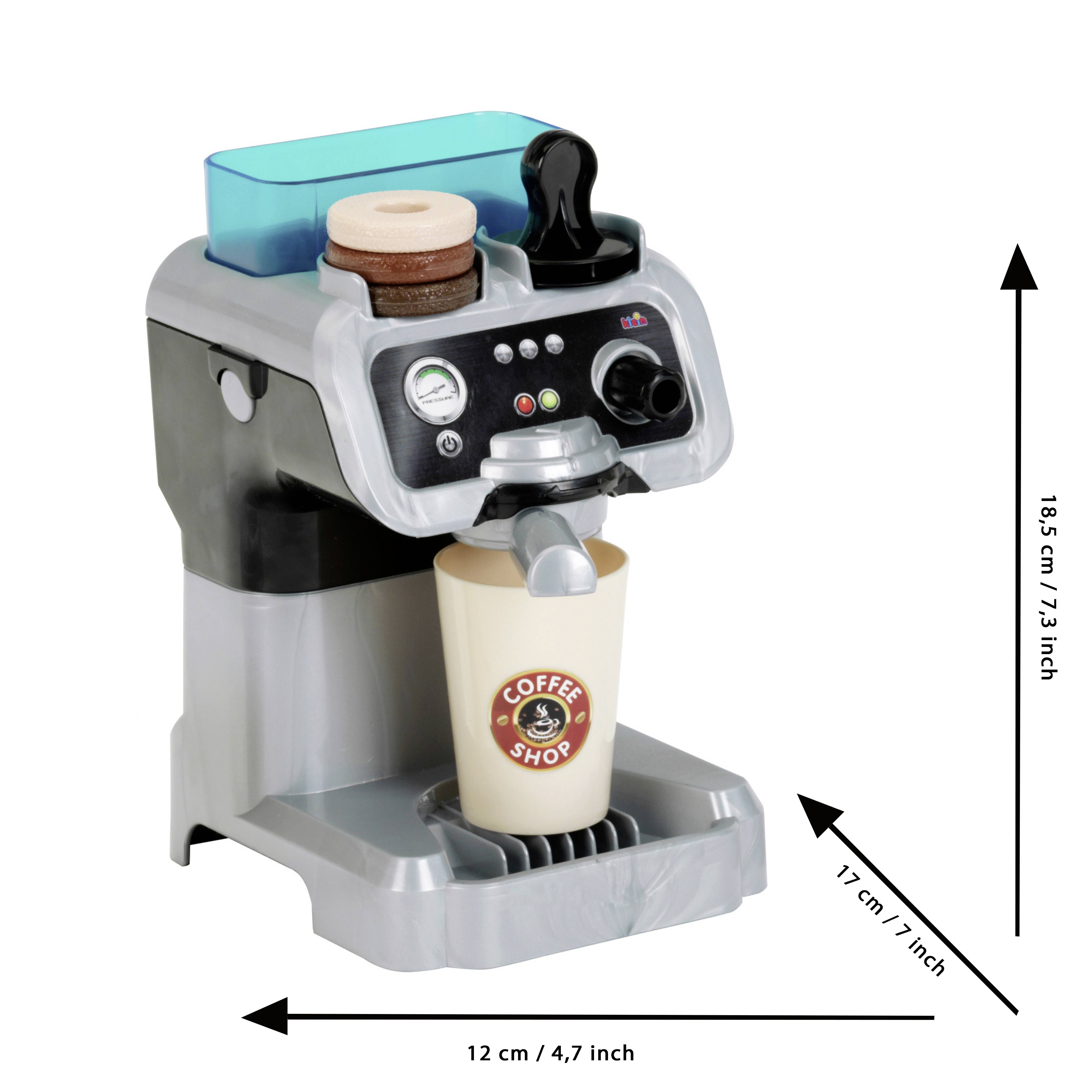 Theo Klein 9510 Barista Espressomaschine I Mit Wassertank und Durchlauffunktion I Inkl. Kaffeepads, -stempel, Bechern u.v.m.