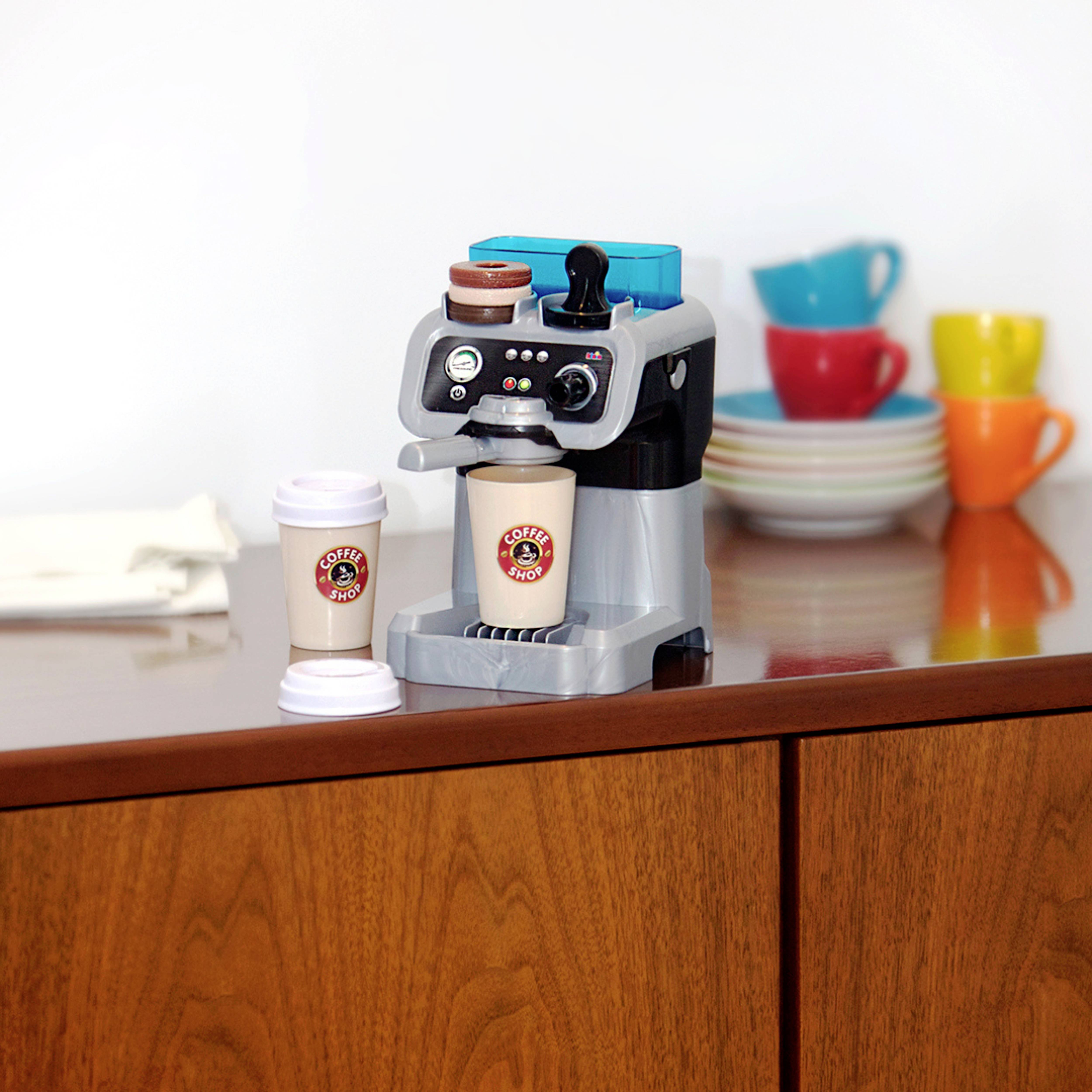 Theo Klein 9510 Barista Espressomaschine I Mit Wassertank und Durchlauffunktion I Inkl. Kaffeepads, -stempel, Bechern u.v.m. I Spielzeug für Kinder