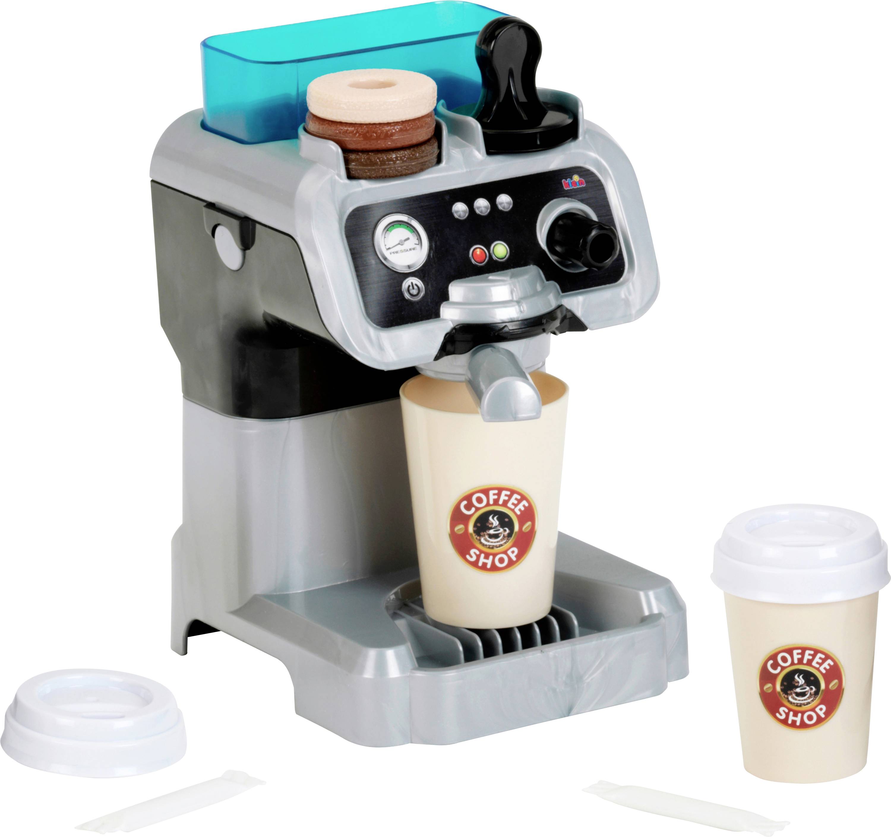 Theo Klein 9510 Barista Espressomaschine I Mit Wassertank und Durchlauffunktion I Inkl. Kaffeepads