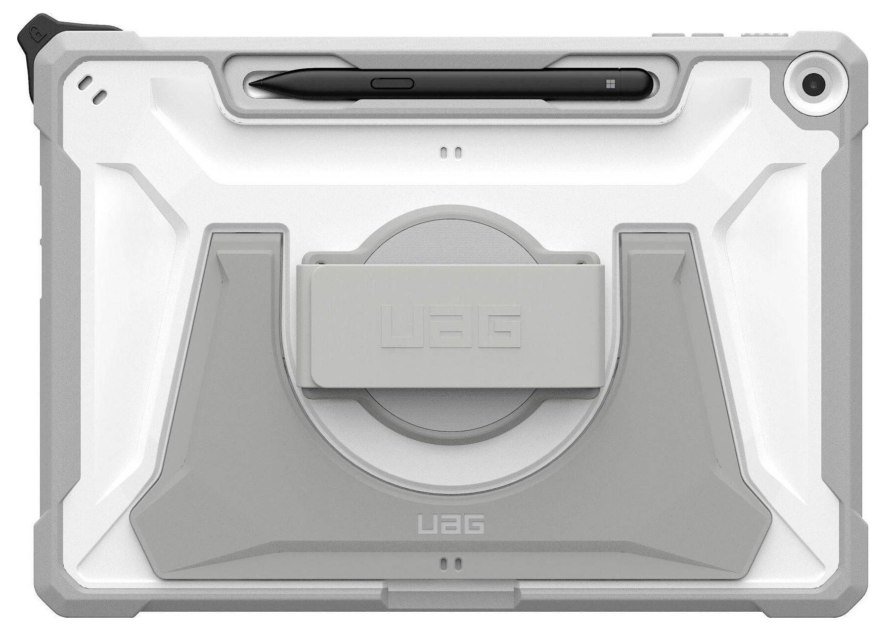 Ein robustes Tablet-Gehäuse mit Eingabestiftetui und integriertem Ständer, das ein strapazierfähiges Design für Schutz und Funktionalität bietet.