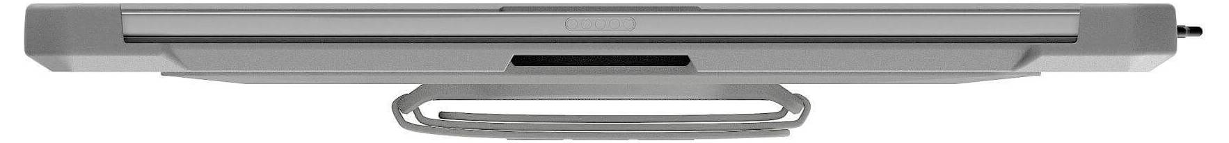 Laptop von der Seite betrachtet, mit geschlossenem Bildschirm, Gehäuse und einem sichtbaren Scharnierbereich.