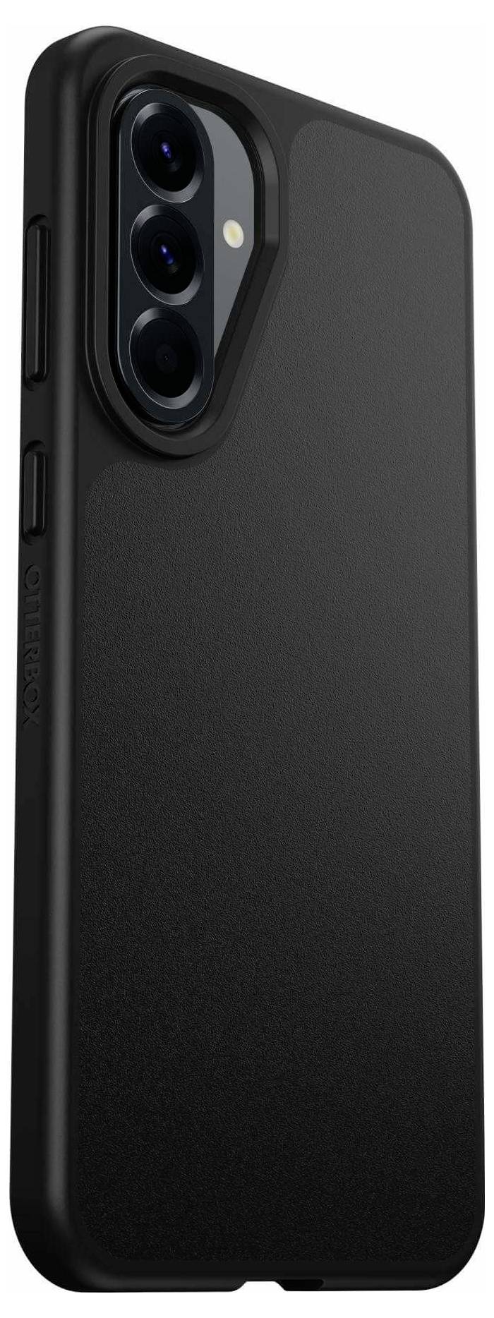 Ein schlankes schwarzes Smartphone-Gehäuse mit Aussparung für eine Triple-Kamera und glatter Textur, entwickelt zum Schutz des Geräts.