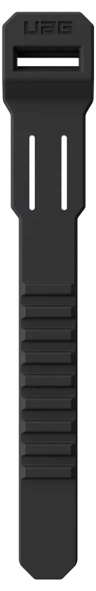 Ein schwarzer U2F-Sicherheitsschlüssel mit flachem Griff und zwei vertikalen Schlitzen über gerippten Griffbereichen. Ideal für sichere Online-Authentifizierung.