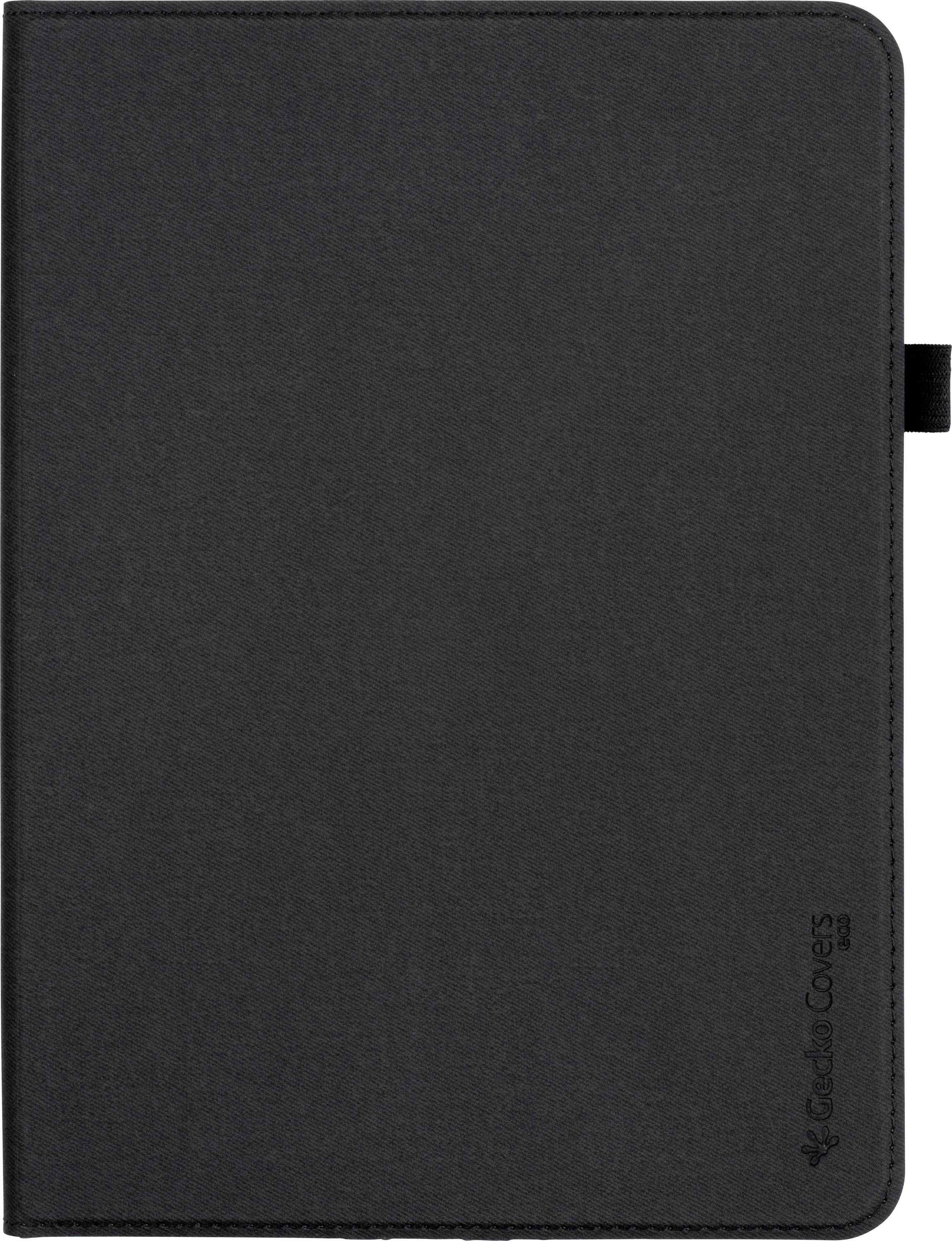 Ein schwarzes, geschlossenes Notizbuch mit schlankem rechteckigem Design und einem kleinen Logo in der unteren rechten Ecke.